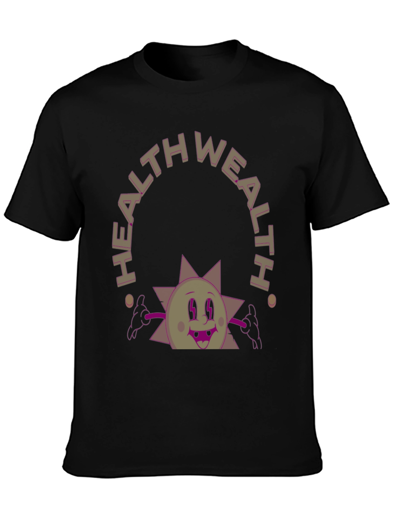 Black Health Wealth Cartoon Graphic Tee view 3