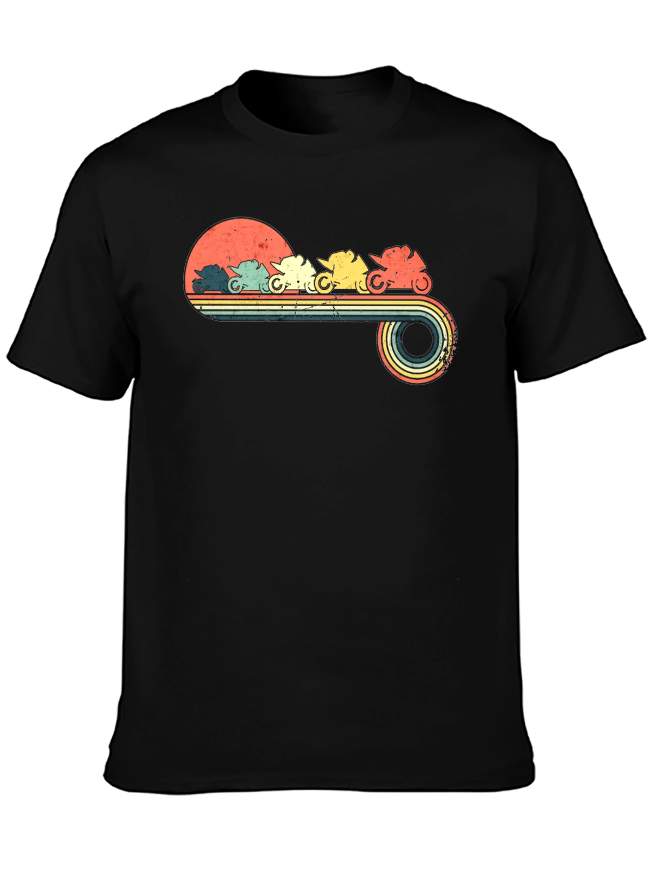 Black Retro Motorcycle Sunset Graphic T-Shirt view 3