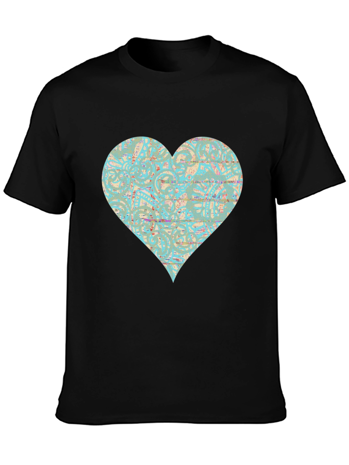 Black Patterned Heart Graphic Tee - Stylish Casual Wear view 3