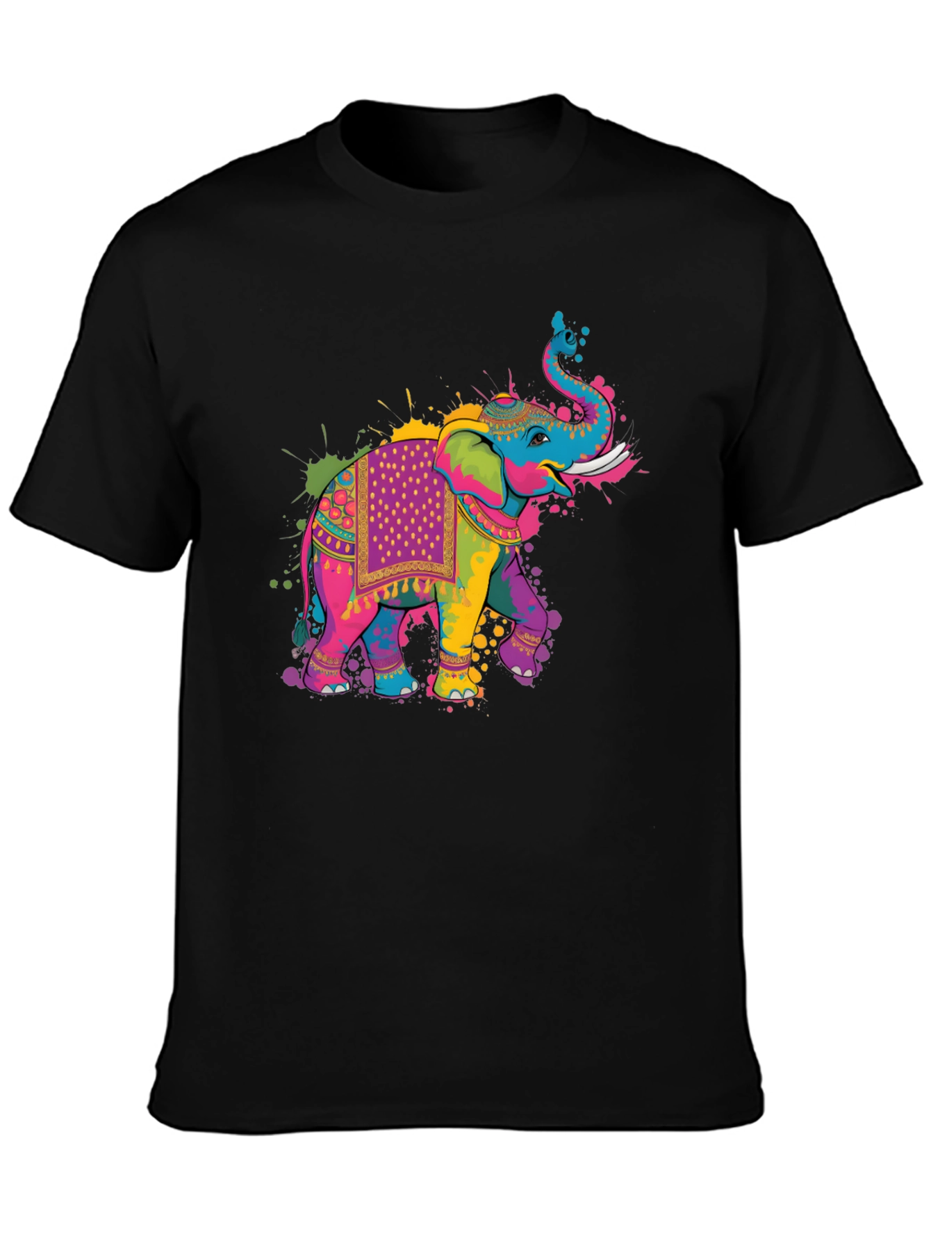 Black Colorful Elephant Graphic T-Shirt view 3
