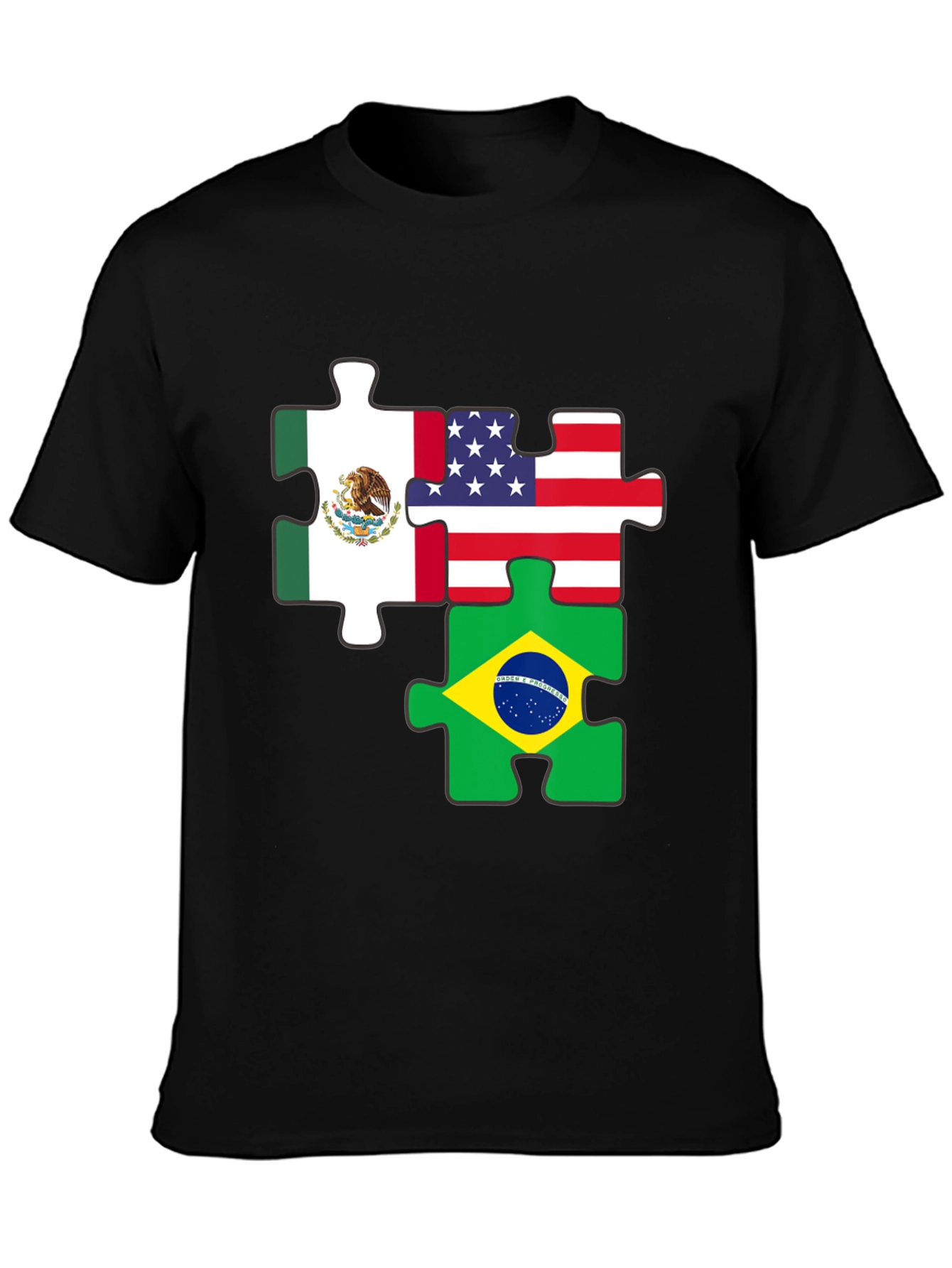 Flags Puzzle T-Shirt - Mexico, USA, Brazil - 3