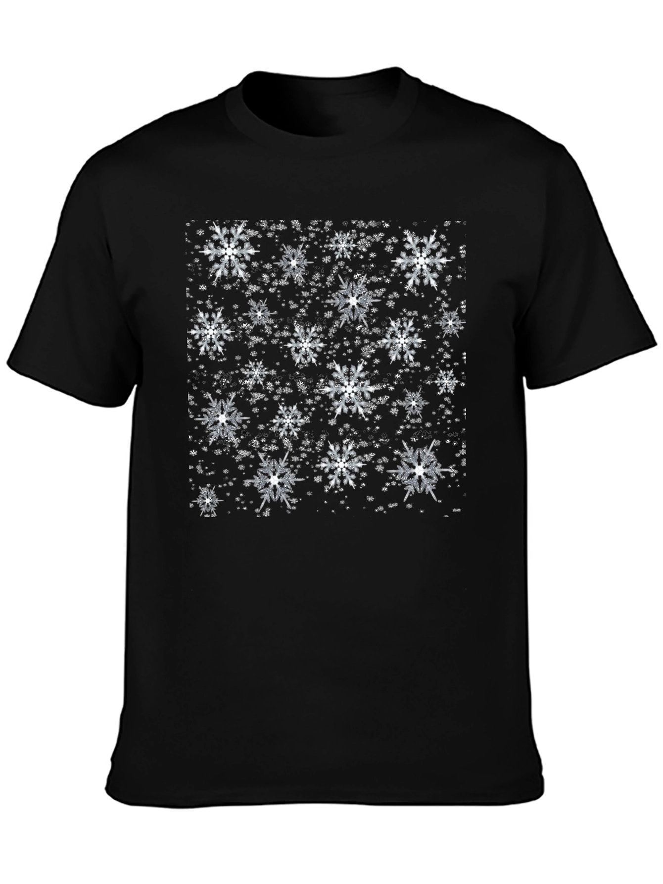 Black Snowflake Pattern Black T-Shirt view 3