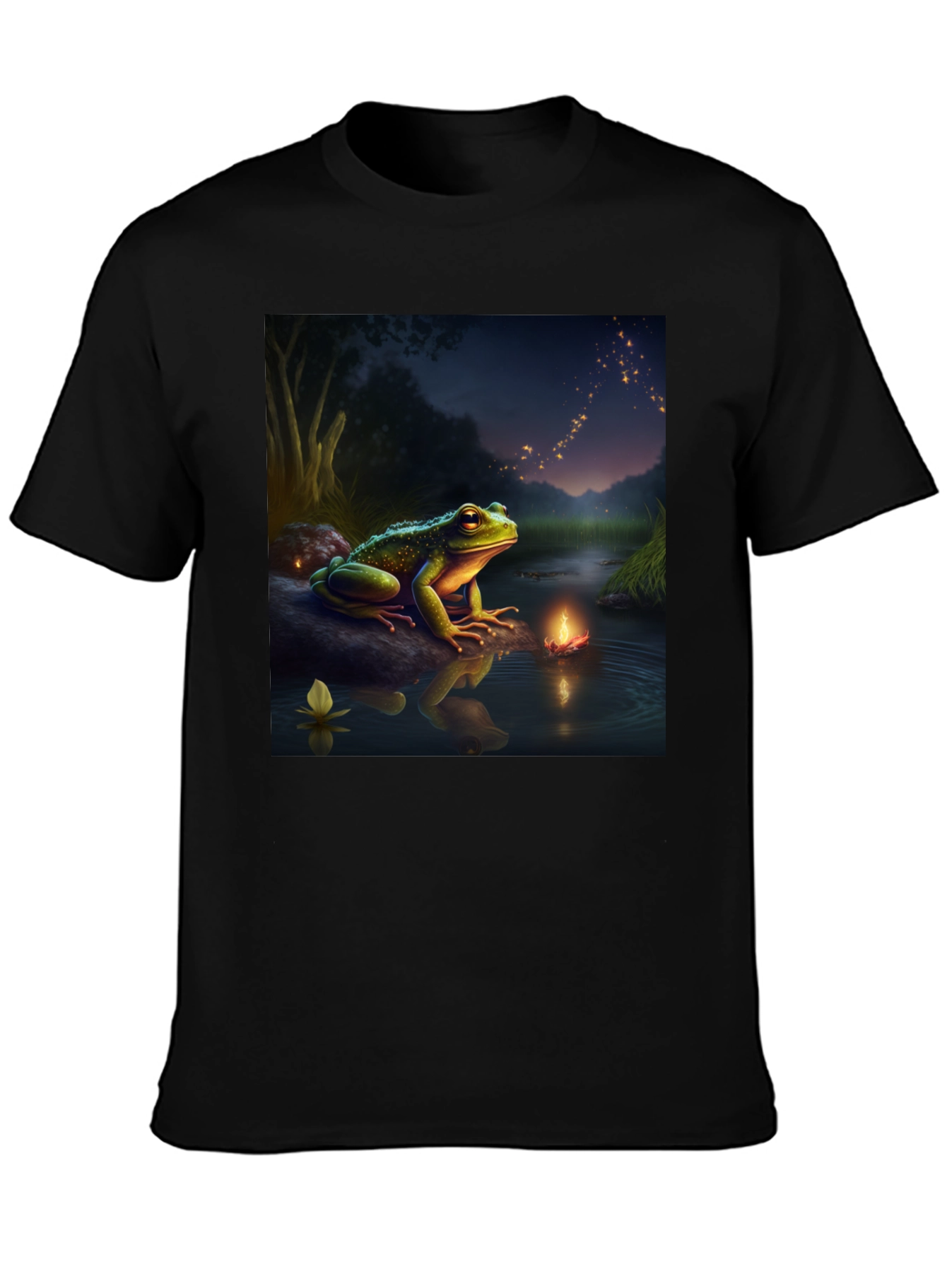 Black Frog & Firefly T-Shirt - Fantasy Design view 3