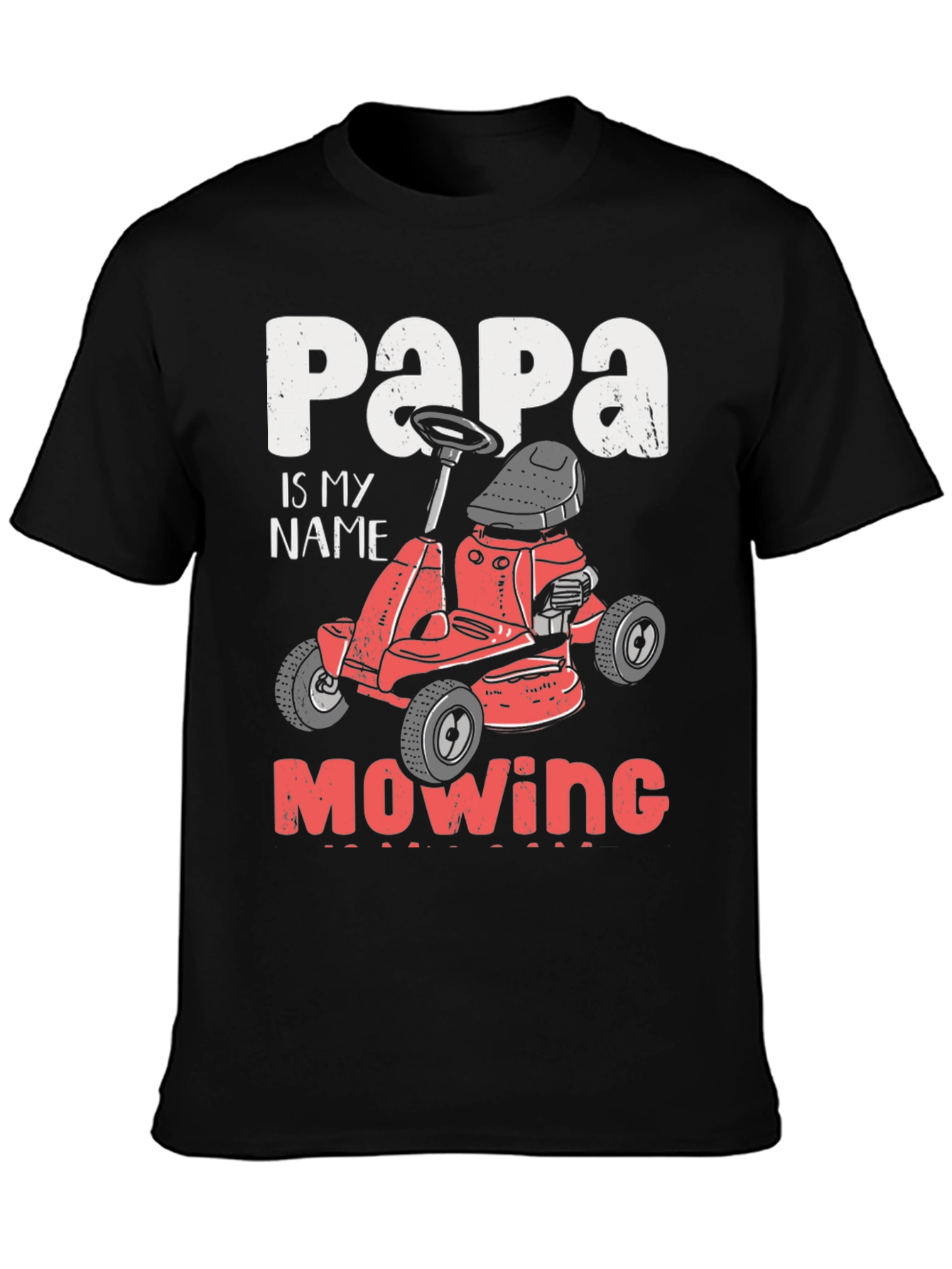 Black Papa Mowing T-Shirt - Funny Lawn Mower Dad Tee view 3