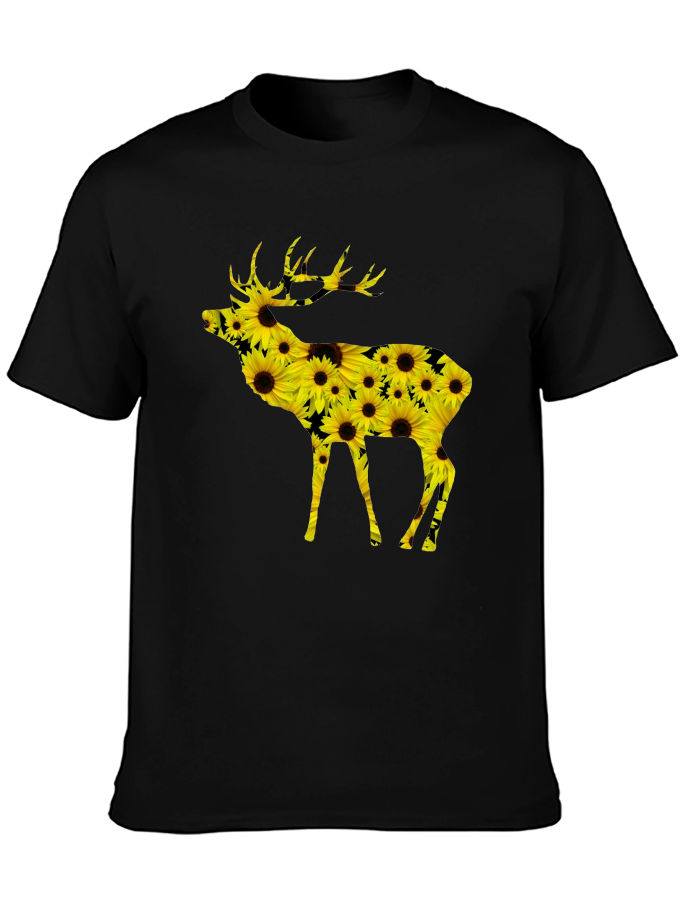 Black Sunflower Deer Graphic Tee - Black view 3