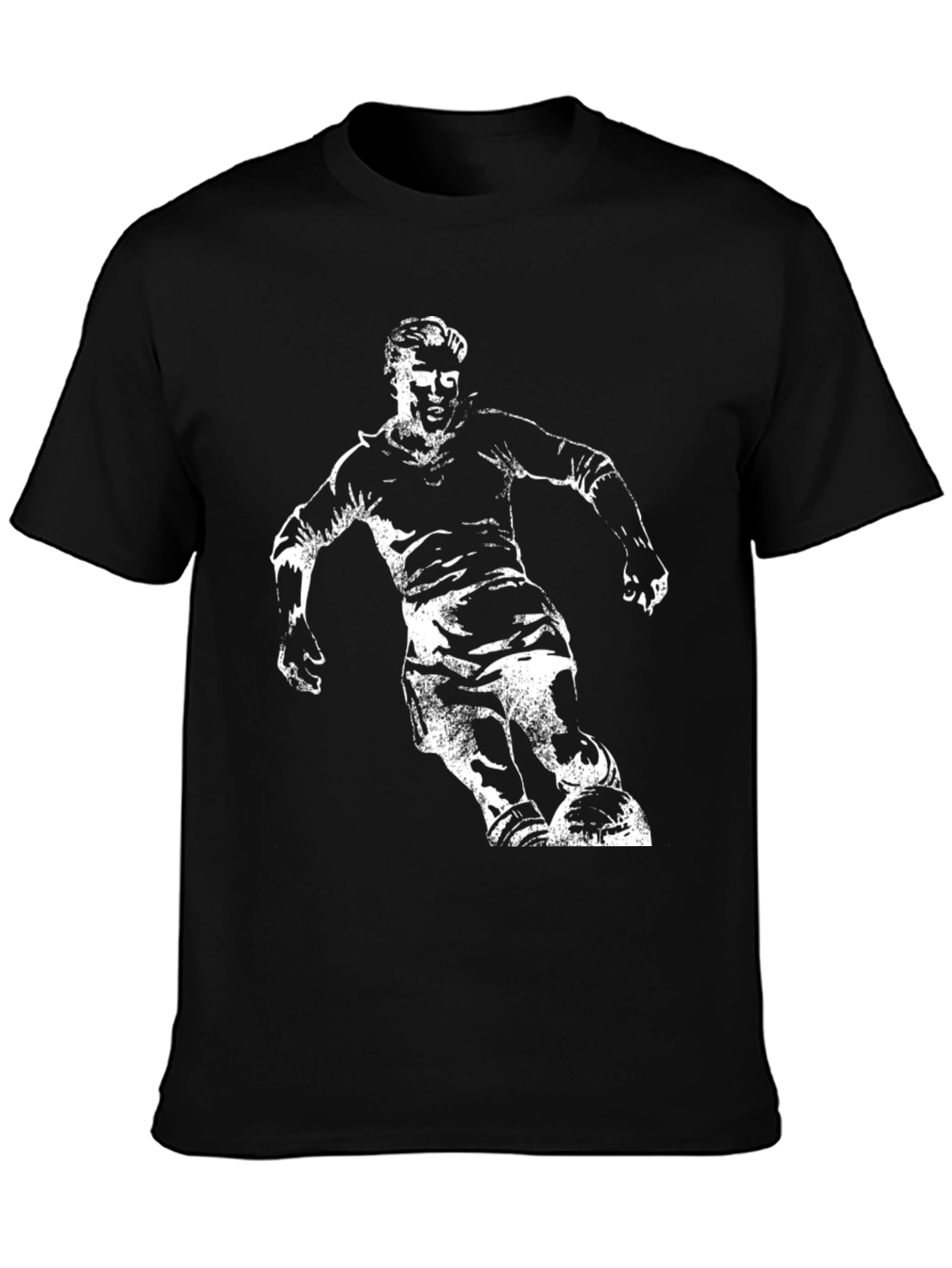Black Soccer Player Graphic Tee - Black Cotton Casual T-Shirt view 3