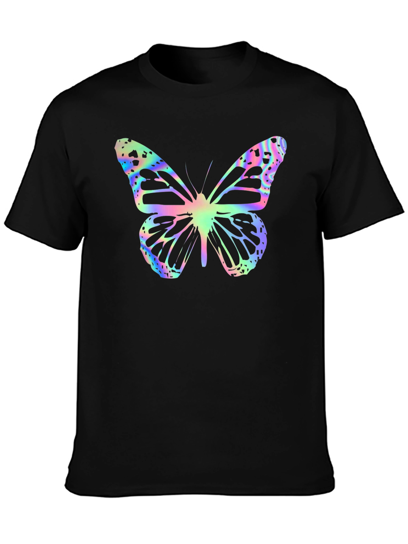 Black Butterfly Print Black T-Shirt view 3