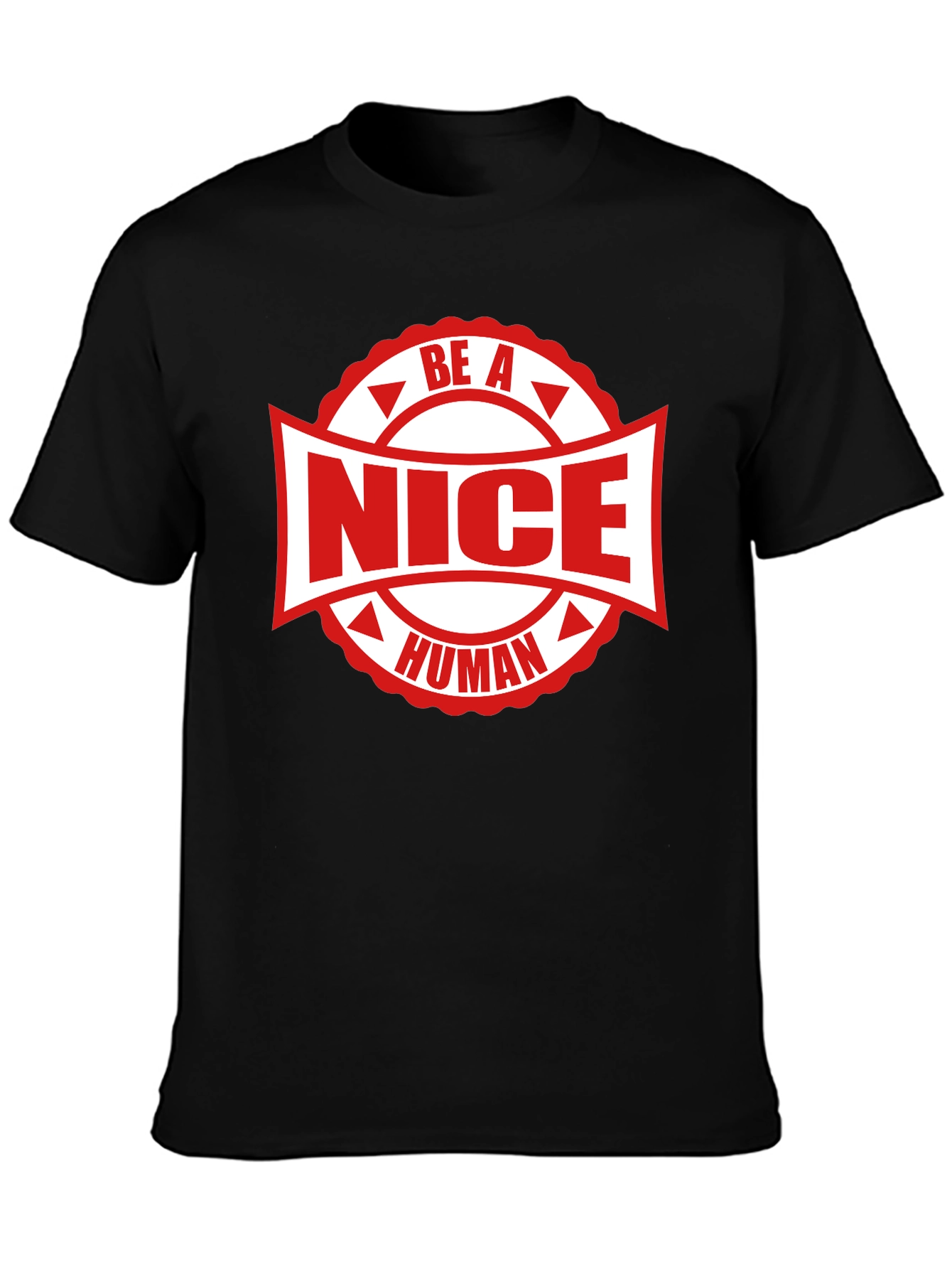 Black Be A Nice Human Graphic Tee - Black Cotton T-Shirt view 3