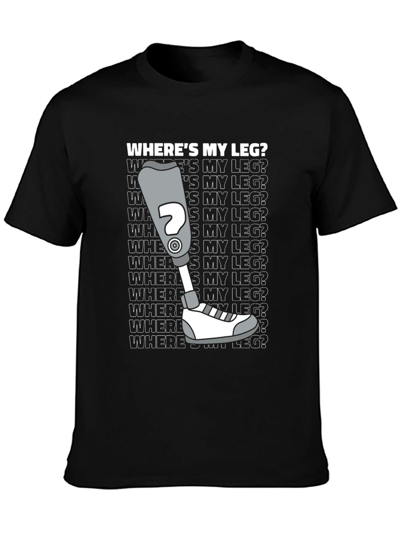 Black Where's My Leg? Novelty T-Shirt view 3