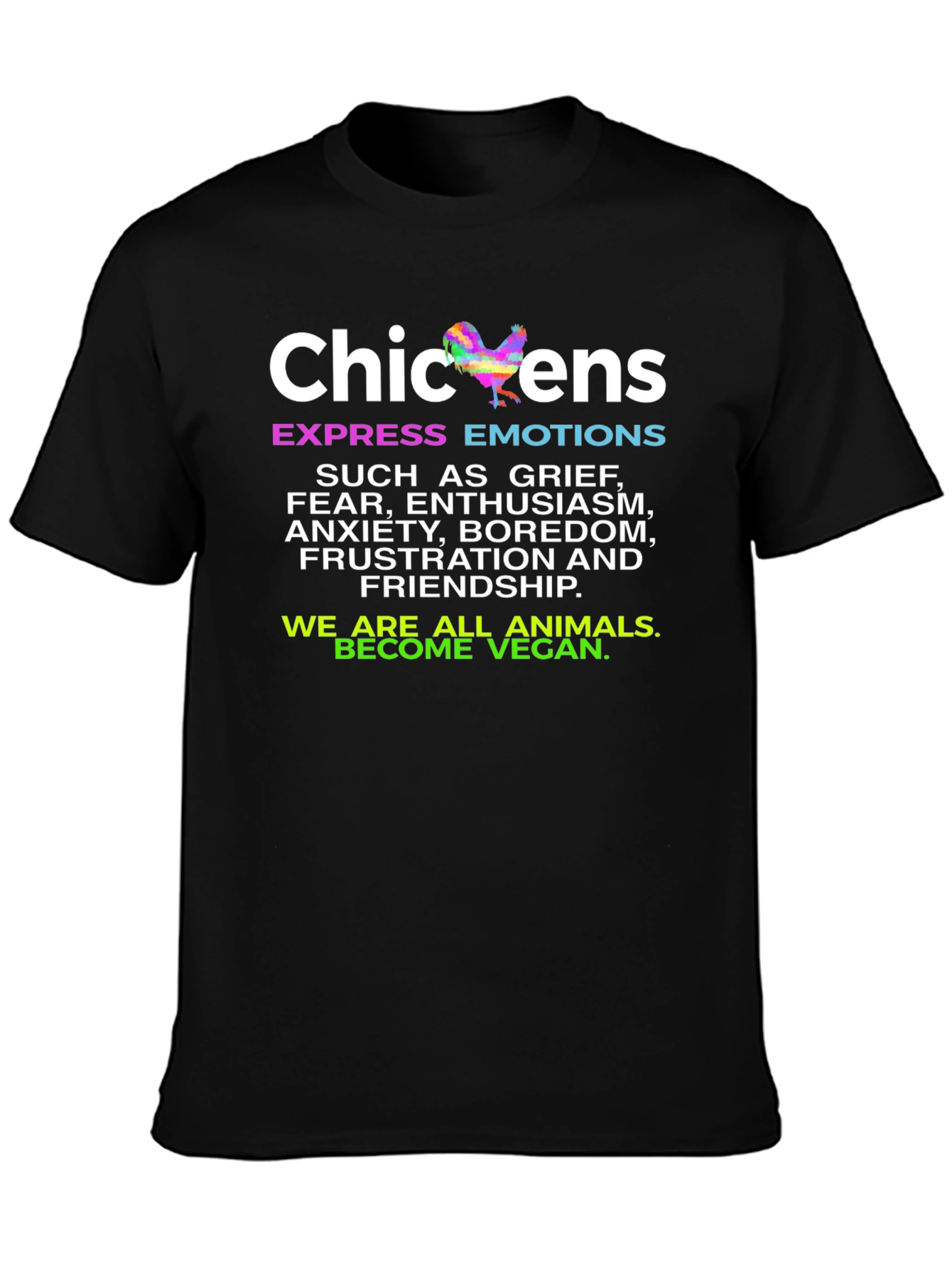 Black Chickens Express Emotions T-Shirt - Vegan Animal Lover Tee view 3