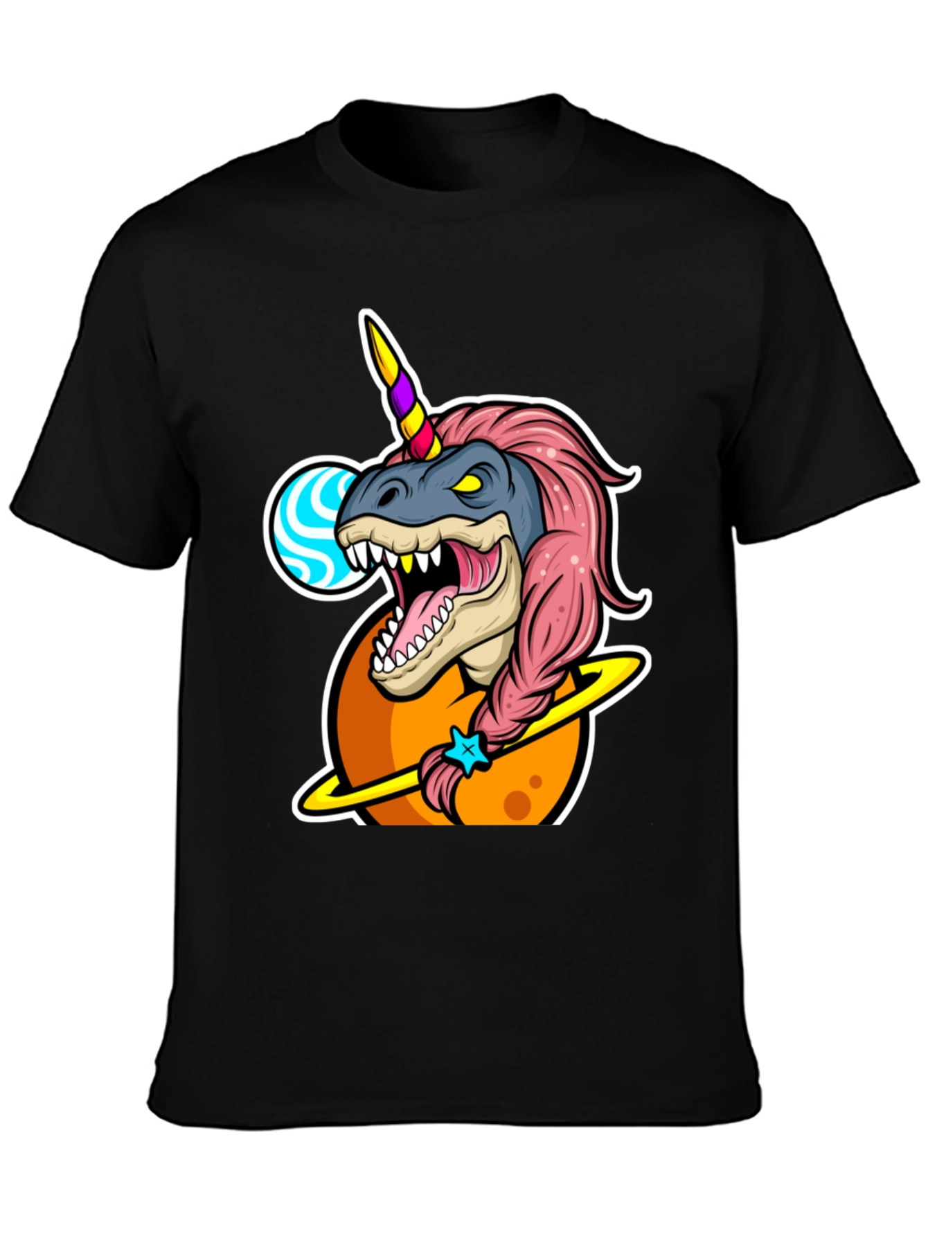 Black Dino Unicorn T-Shirt - Black Cotton Blend view 3