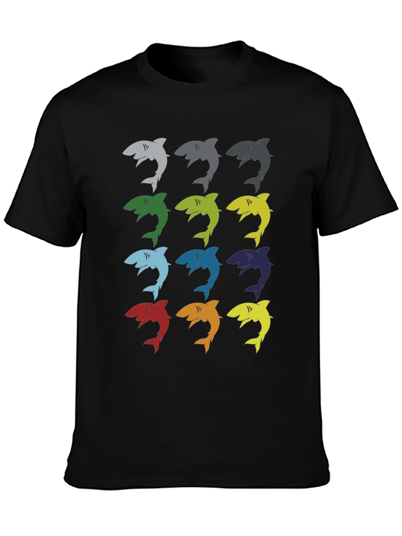 Black Men's Shark Pattern Graphic T-Shirt - Black view 3
