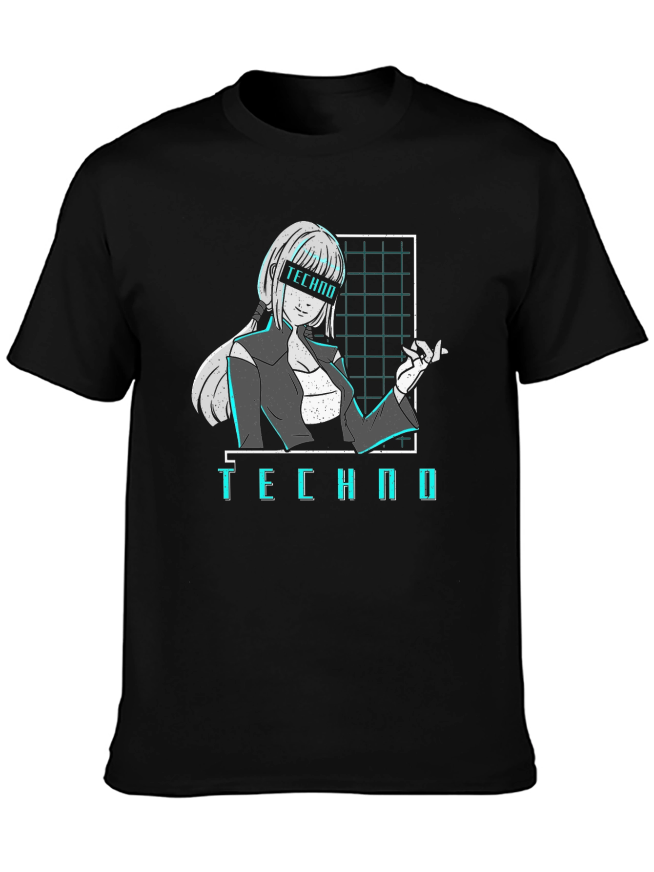 Black Techno Anime Girl T-Shirt - Cyberpunk Aesthetic Black Tee view 3