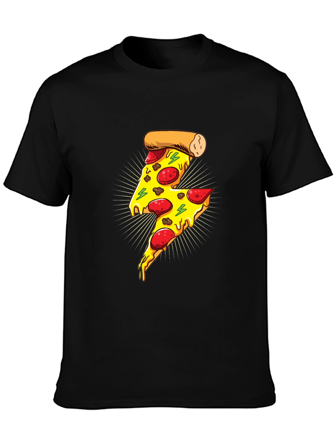 Black Pizza Lightning Bolt Graphic T-Shirt - Unisex view 3