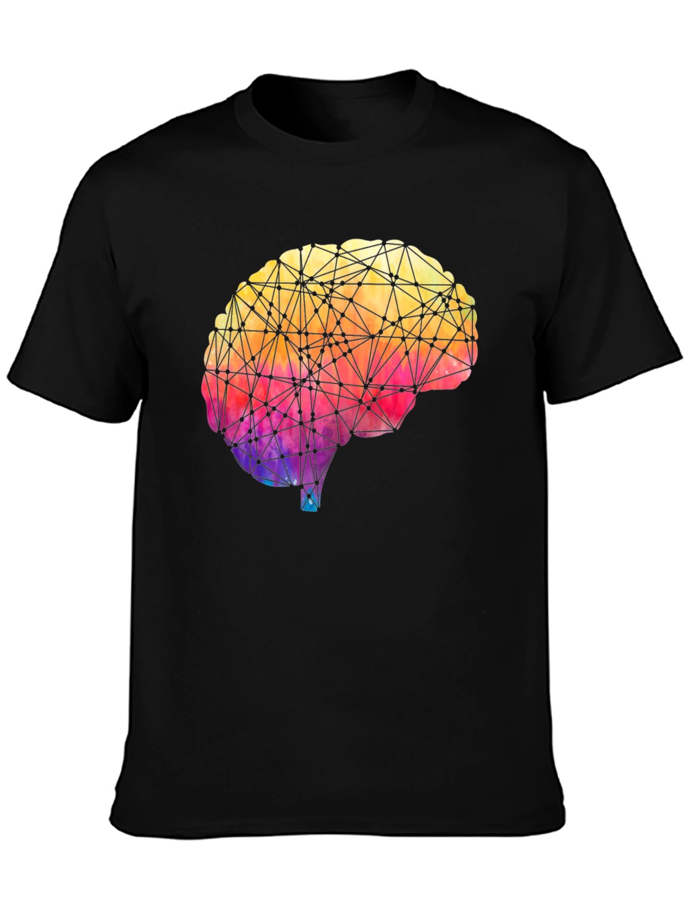 Black Geometric Brain Graphic Tee - Colorful Mind T-Shirt view 3