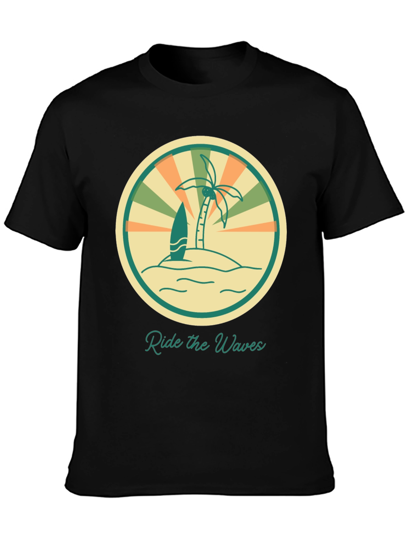 Black Ride the Waves Graphic Tee - Retro Surf Vibes view 3