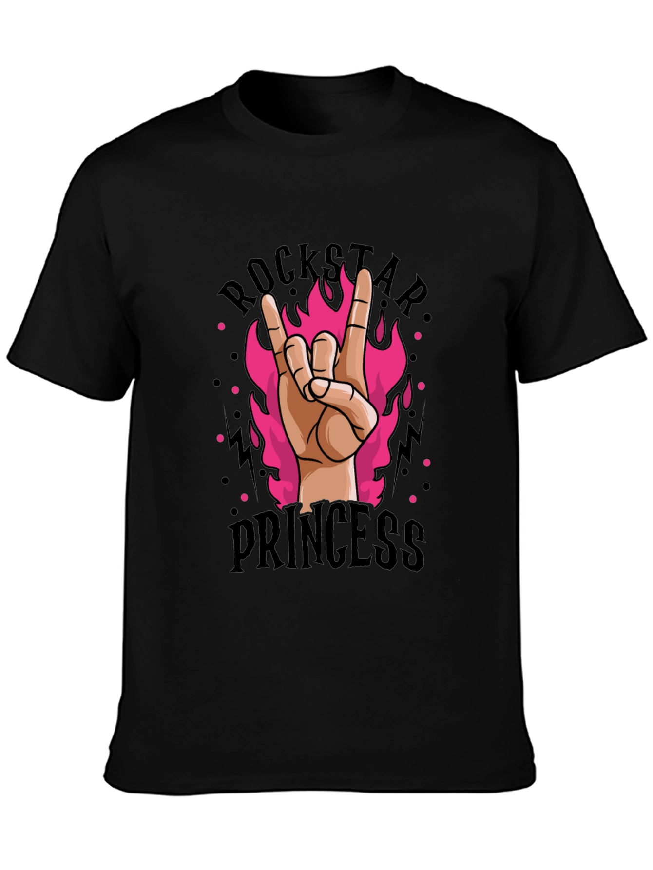Black Rockstar Princess Graphic Tee - Black Cotton T-Shirt view 3