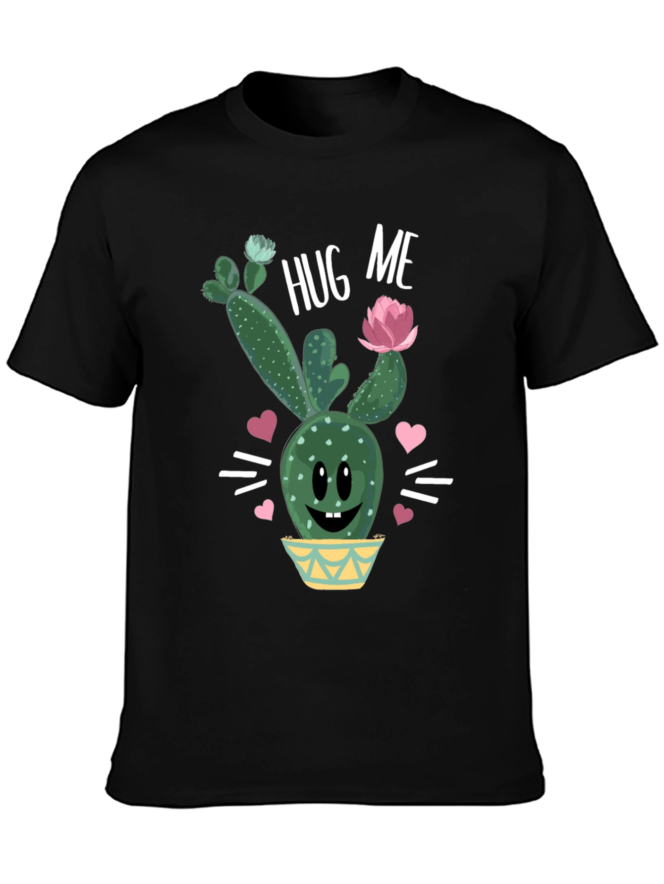 Black Hug Me Cactus T-Shirt - Cute Graphic Tee view 3