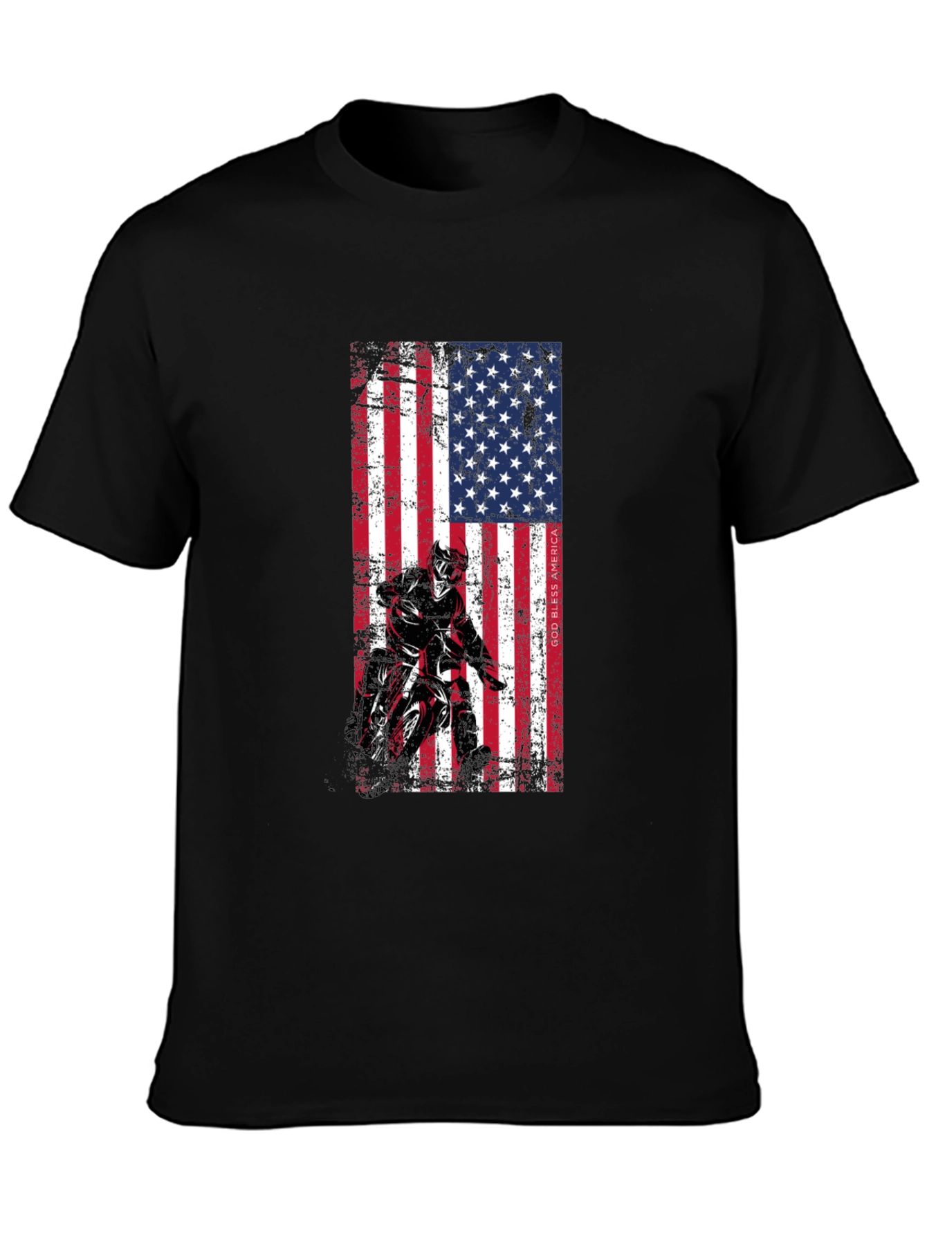 Black American Flag Motocross T-Shirt - Patriotic Design view 3
