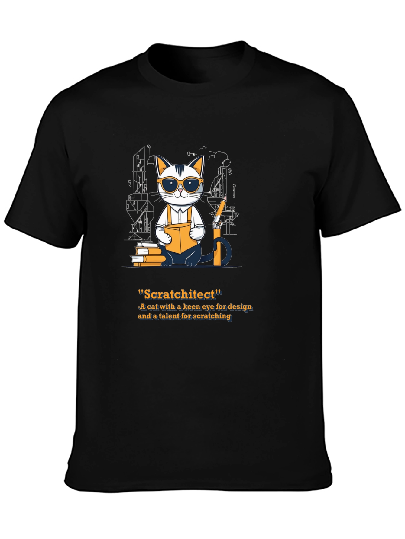 Black Scratchitect T-Shirt - Cat Architect Design view 3