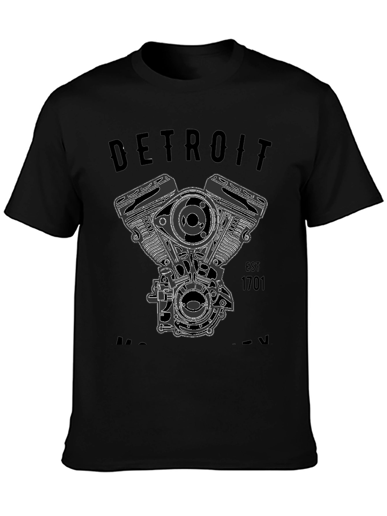 Black Detroit Motorcycle Engine Graphic T-Shirt view 3