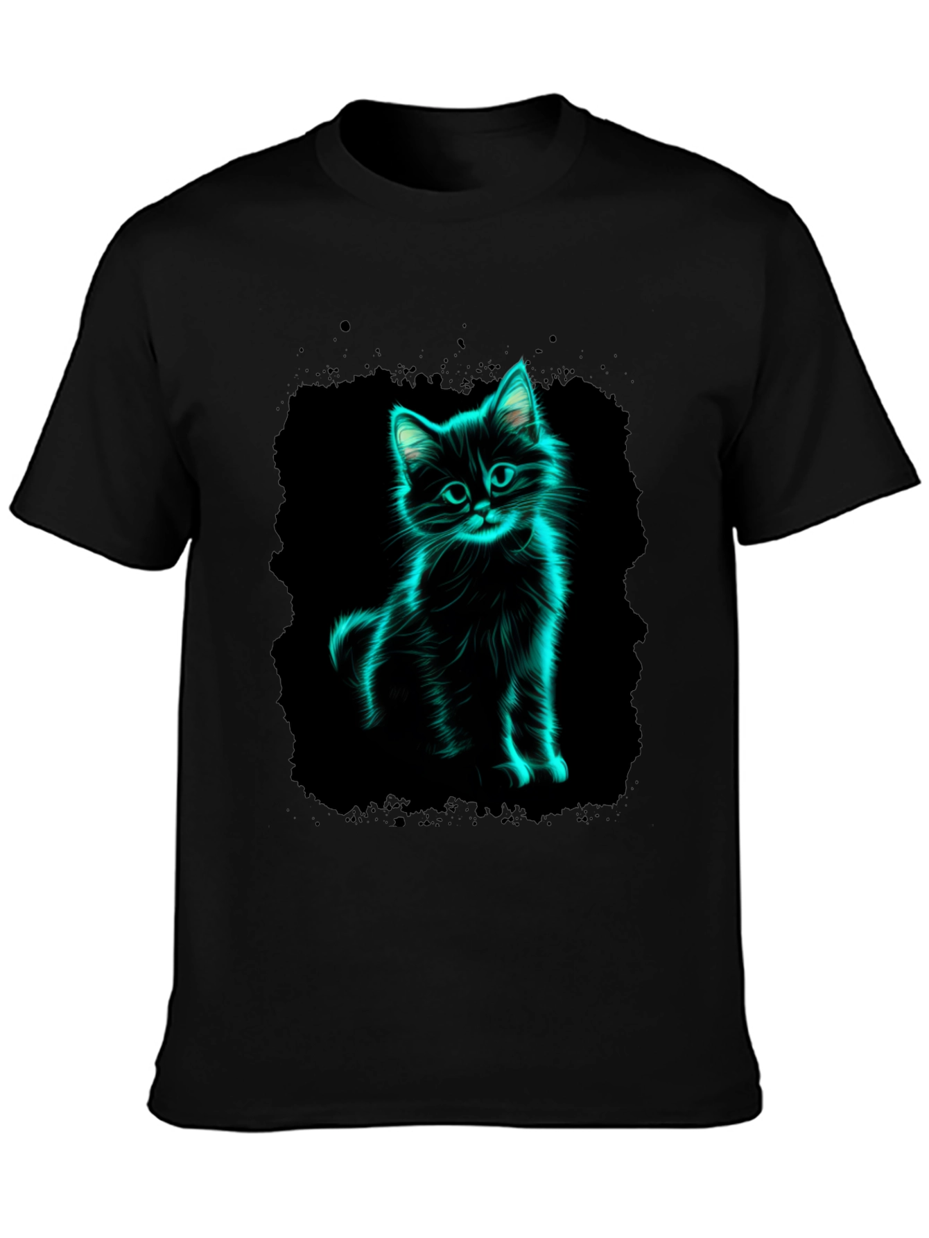 Black Neon Cat Graphic Black T-Shirt view 3