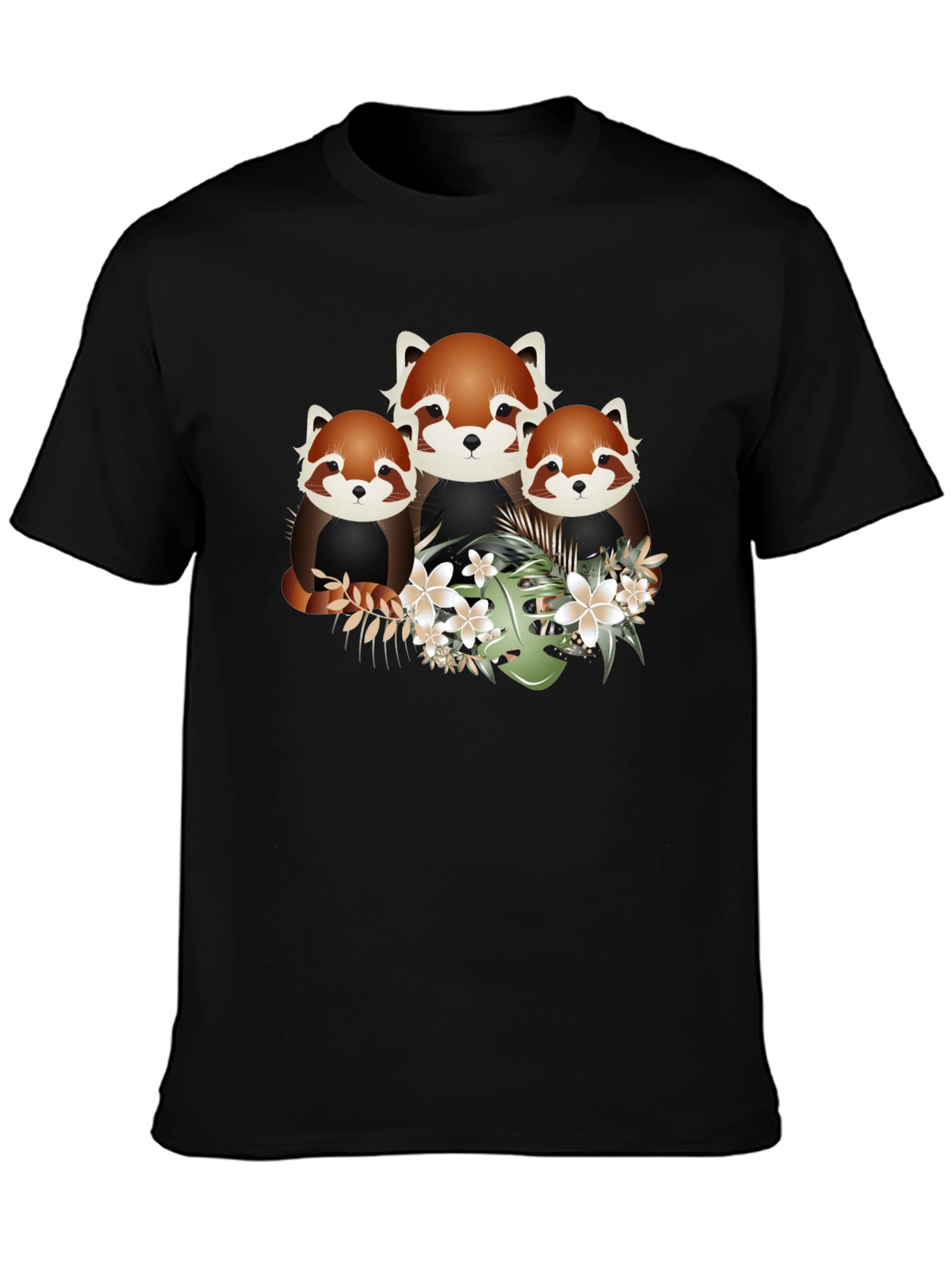Black Red Panda Floral Graphic Black T-Shirt view 3