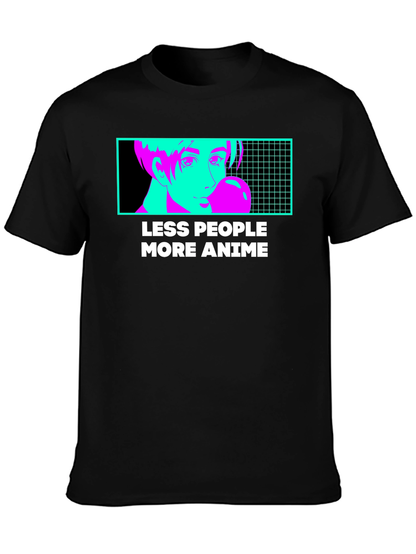 Black Less People More Anime Graphic Tee - Black T-Shirt view 3