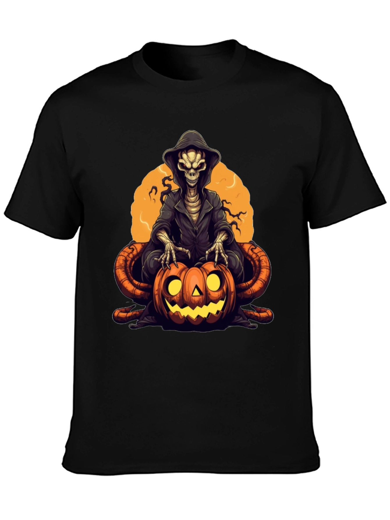 Black Grim Reaper Pumpkin Graphic Tee - Halloween Style view 3