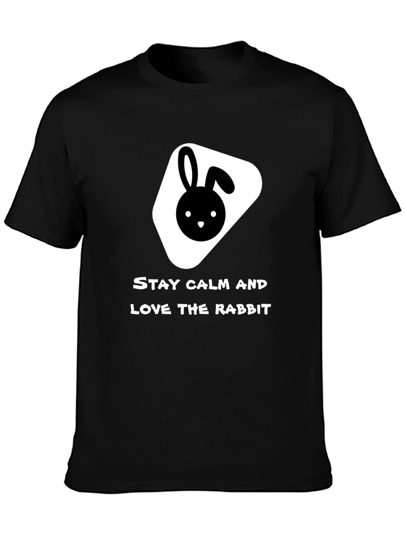 Black Stay Calm Love Rabbit Black T-Shirt view 3