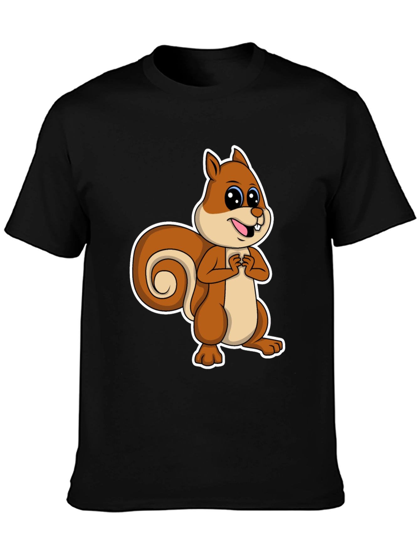 Black Cute Squirrel Graphic T-Shirt - Black Cotton Tee view 3