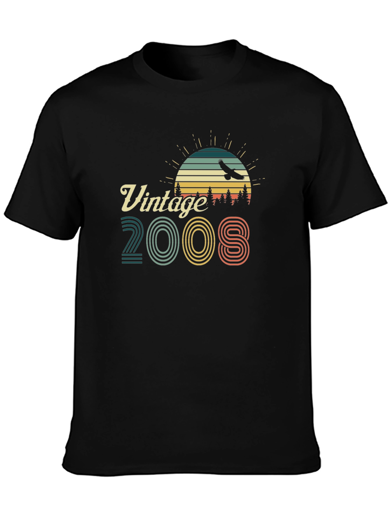 Black Vintage 2008 T-Shirt Retro Sunset Eagle Graphic Tee view 3