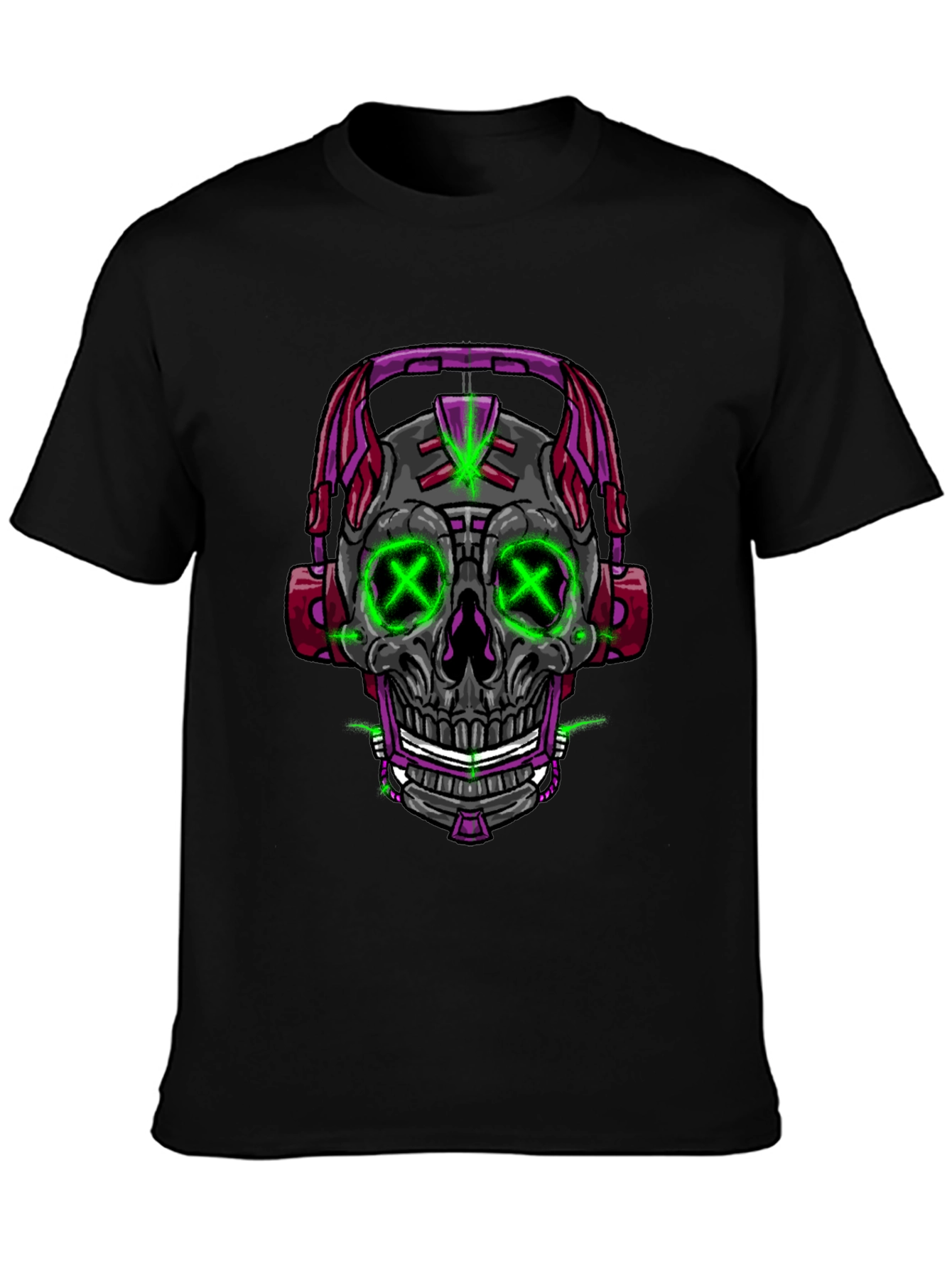 Black Skull Headphones Graphic Tee view 3