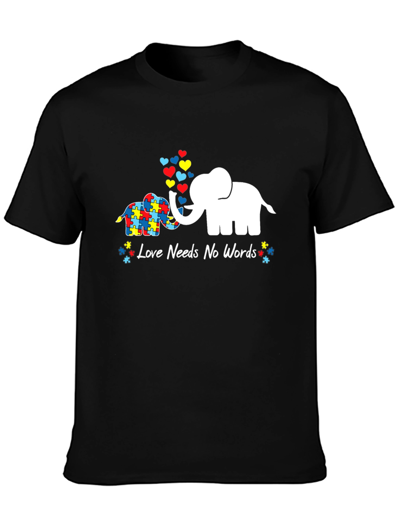 Black Autism Awareness Elephant Love Graphic T-Shirt view 3