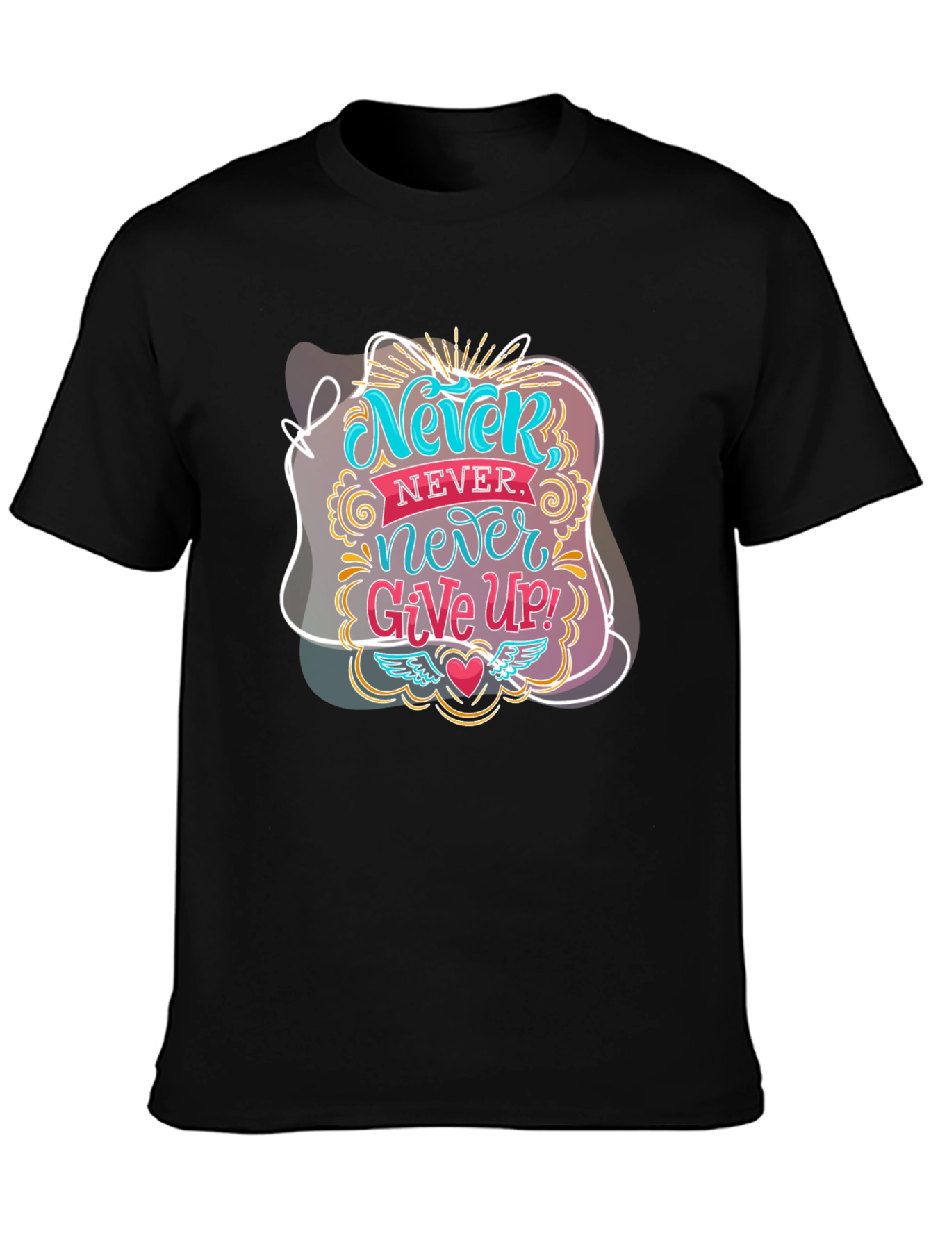 Black Never Give Up Graphic Tee - Motivational Black T-Shirt view 3