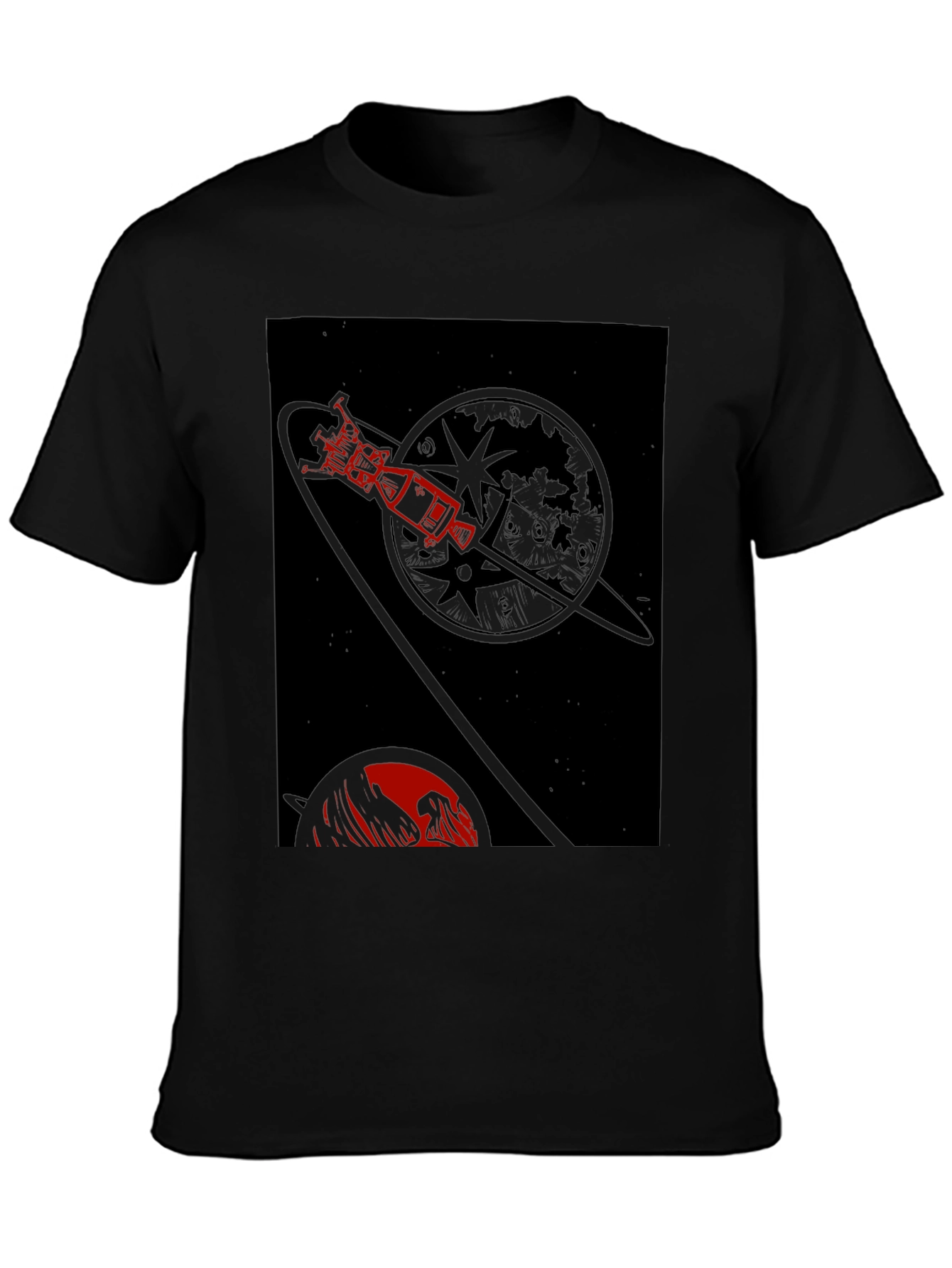 Black Space Travel Graphic Tee - Retro Rocket Design view 3