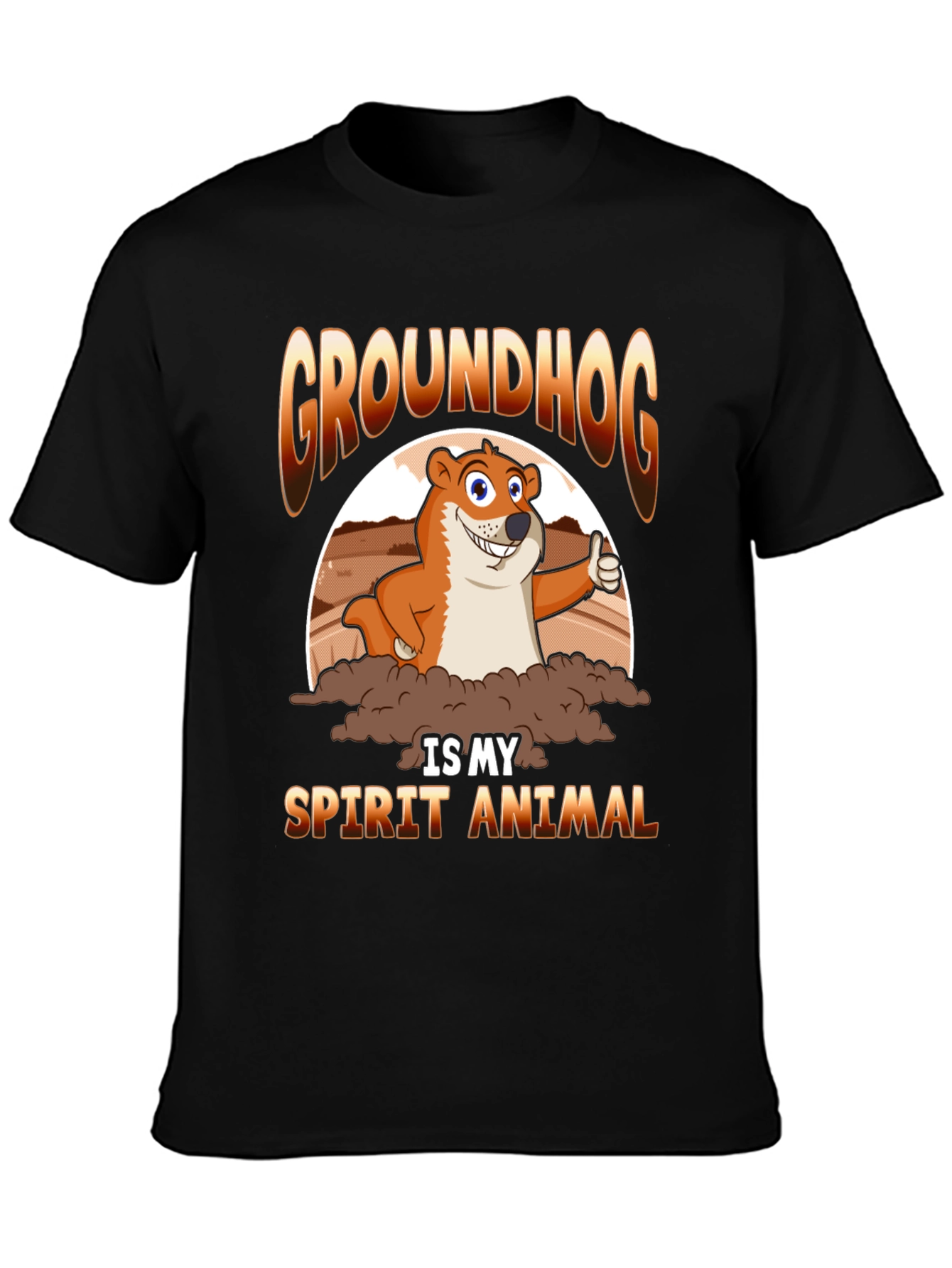 Black Groundhog Spirit Animal T-Shirt - Cute Cartoon Design view 3