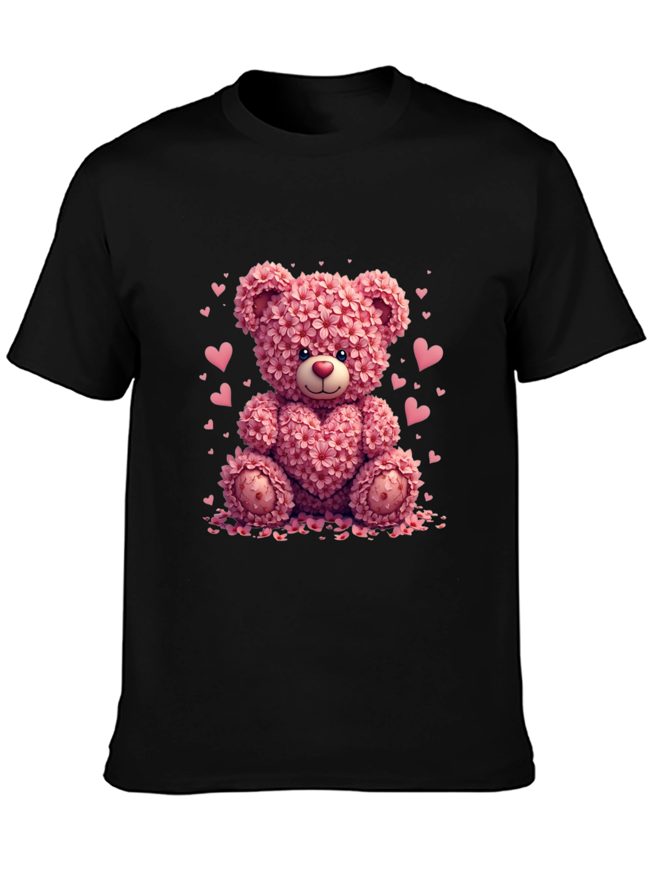 Black Floral Teddy Bear Graphic Tee - Valentine's Day view 3