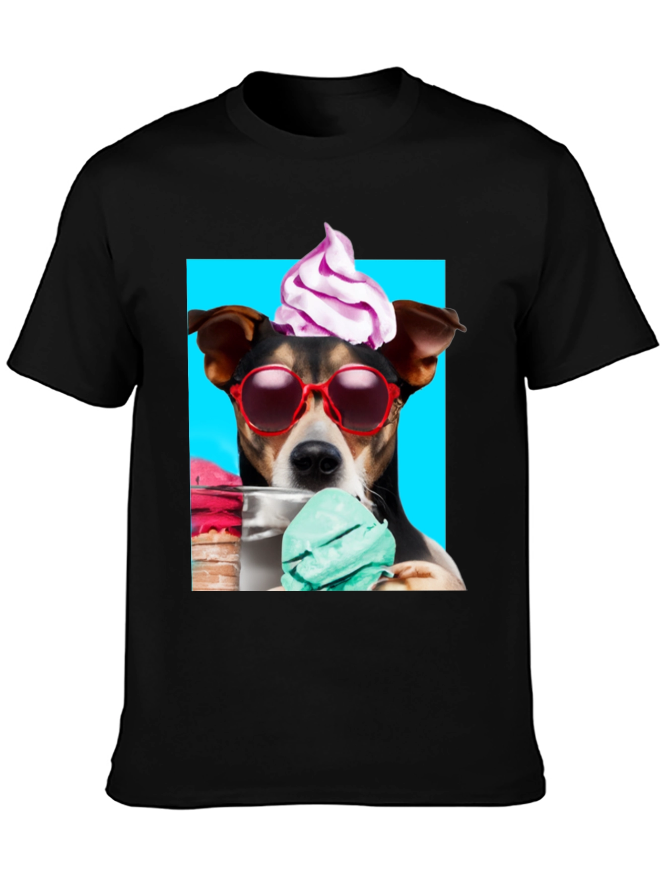 Black Dog with Ice Cream Black Graphic Tee view 3
