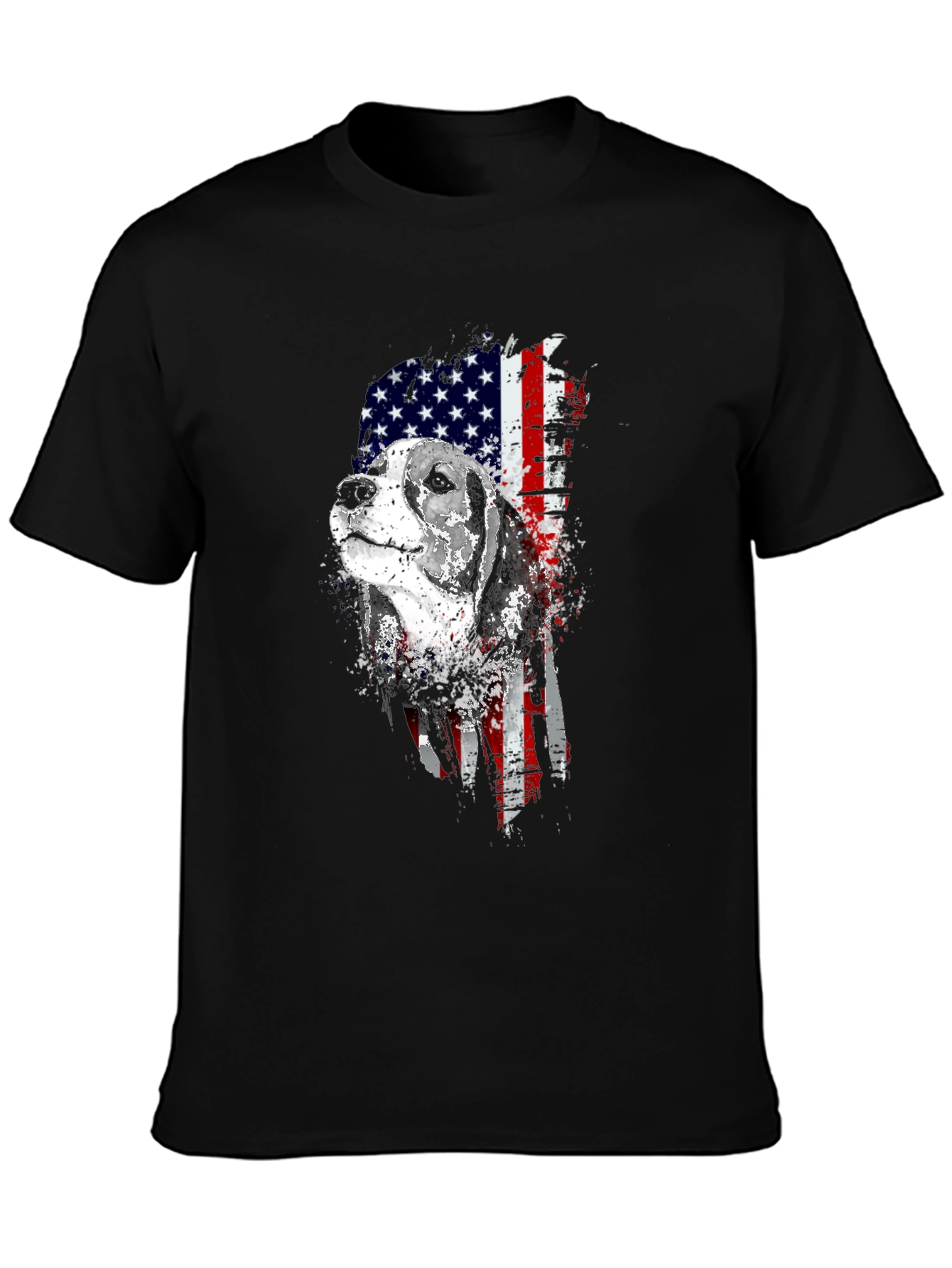 Black Patriotic Beagle Dog American Flag Graphic Tee view 3