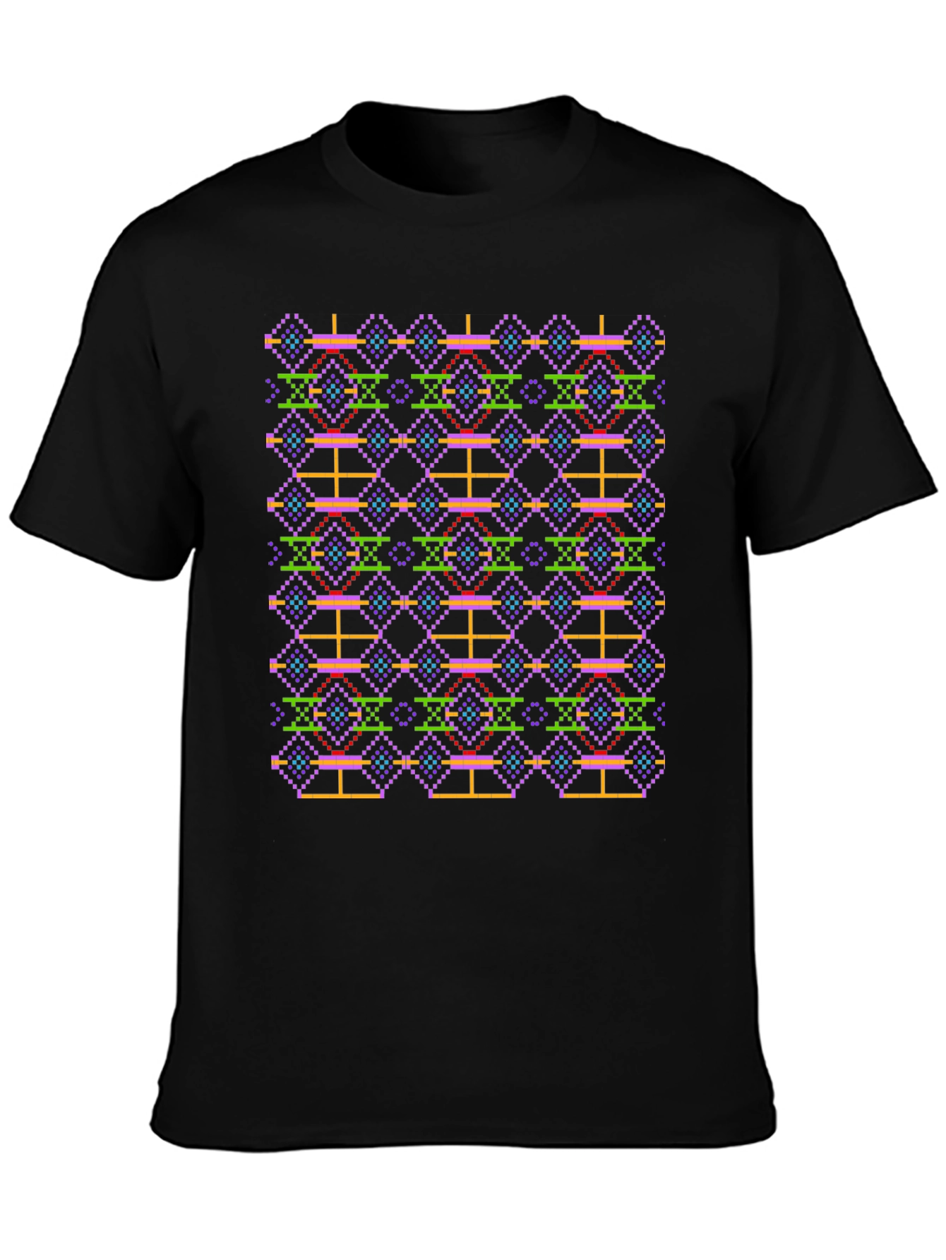 Black Retro Pixel Pattern Black T-Shirt view 3