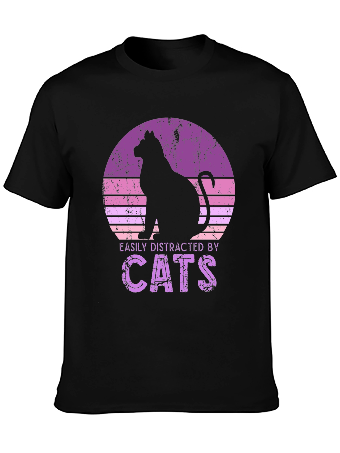 Black Easily Distracted By Cats Black T-Shirt view 3