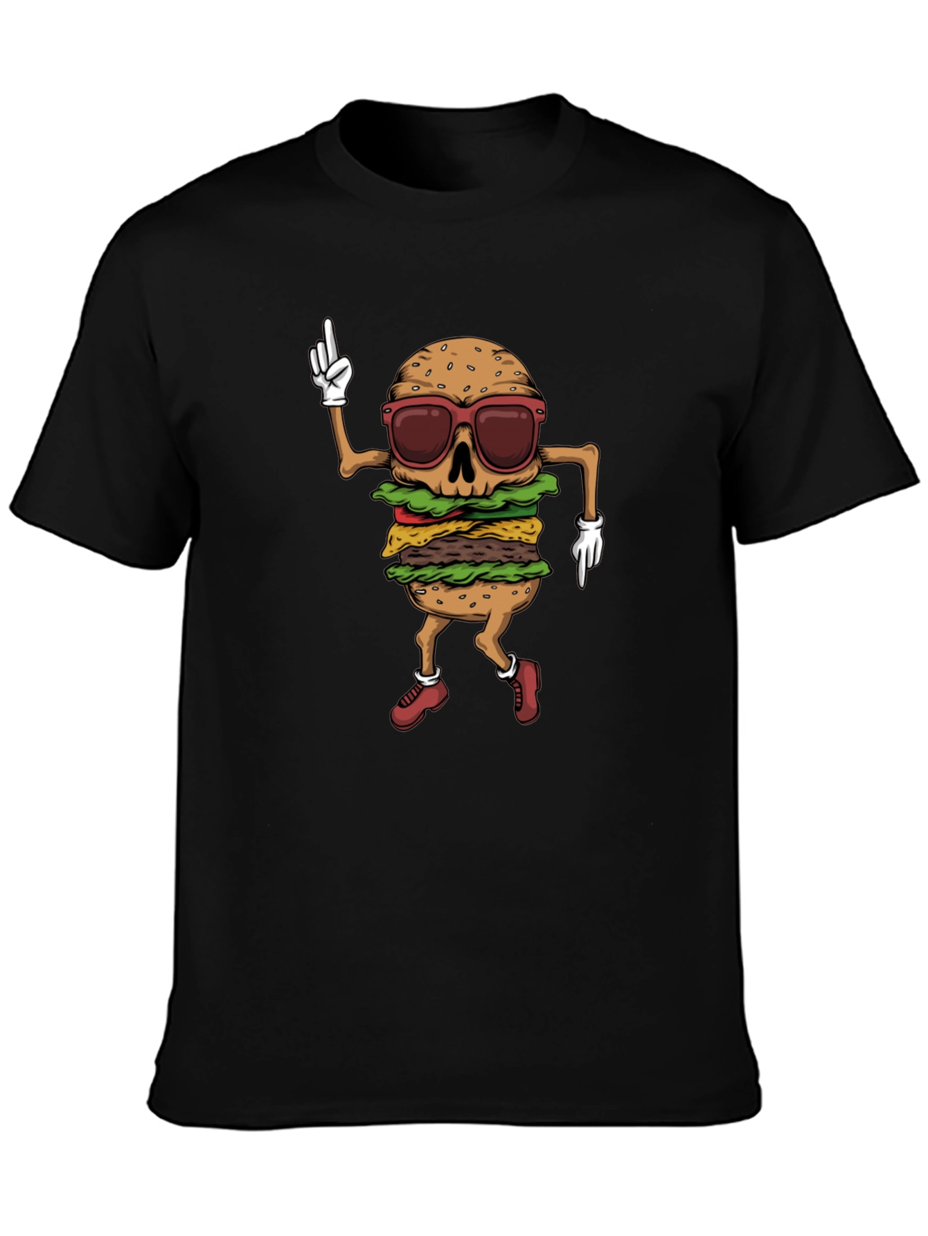 Black Burger Skeleton T-Shirt - Funny Graphic Tee view 3