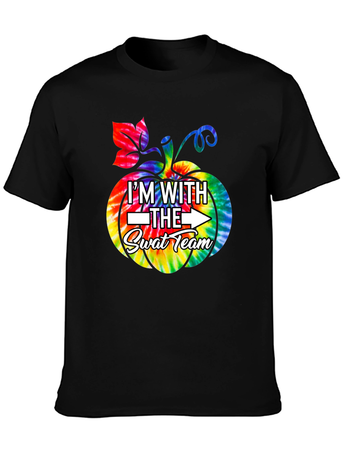 Black I'm With The SWAT Team Tie Dye Pumpkin T-Shirt view 3