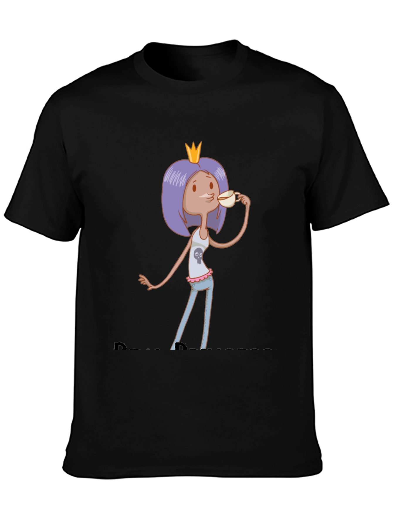 Black Cartoon Princess Tea Party T-Shirt view 3