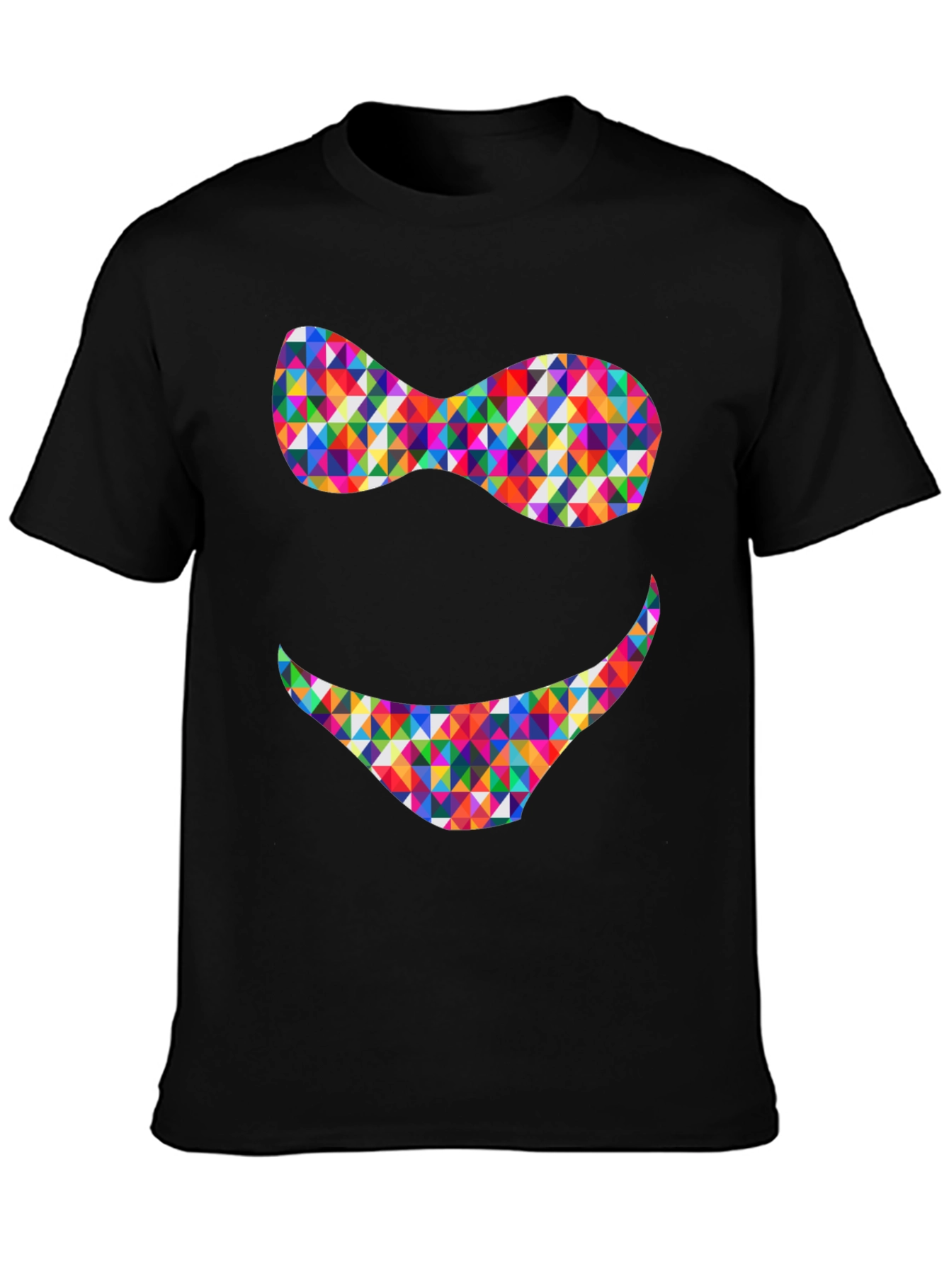 Black Colorful Triangle Smile Graphic Tee - Soft Cotton Blend view 3