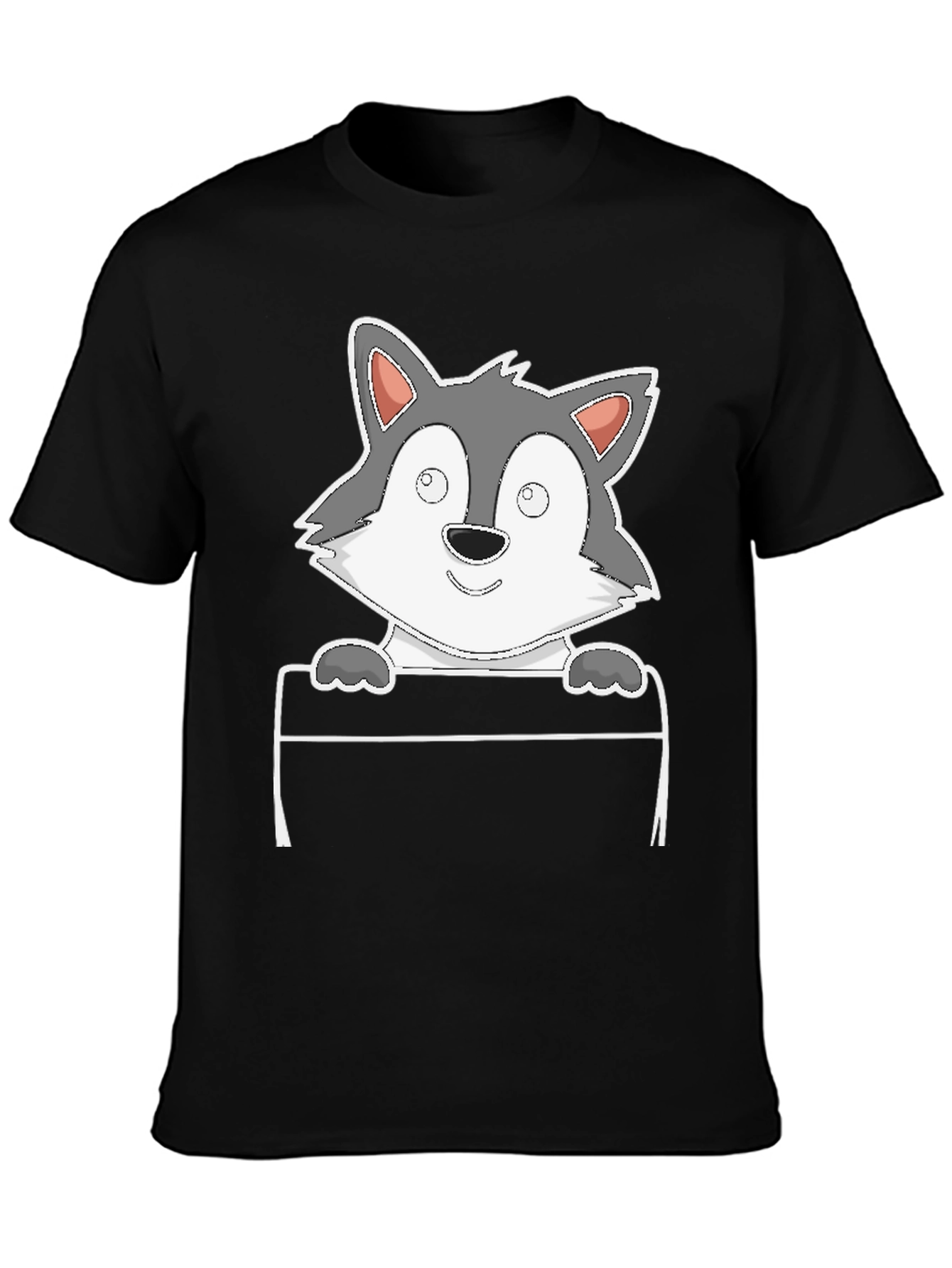Black Cartoon Wolf Graphic Tee - Black view 3