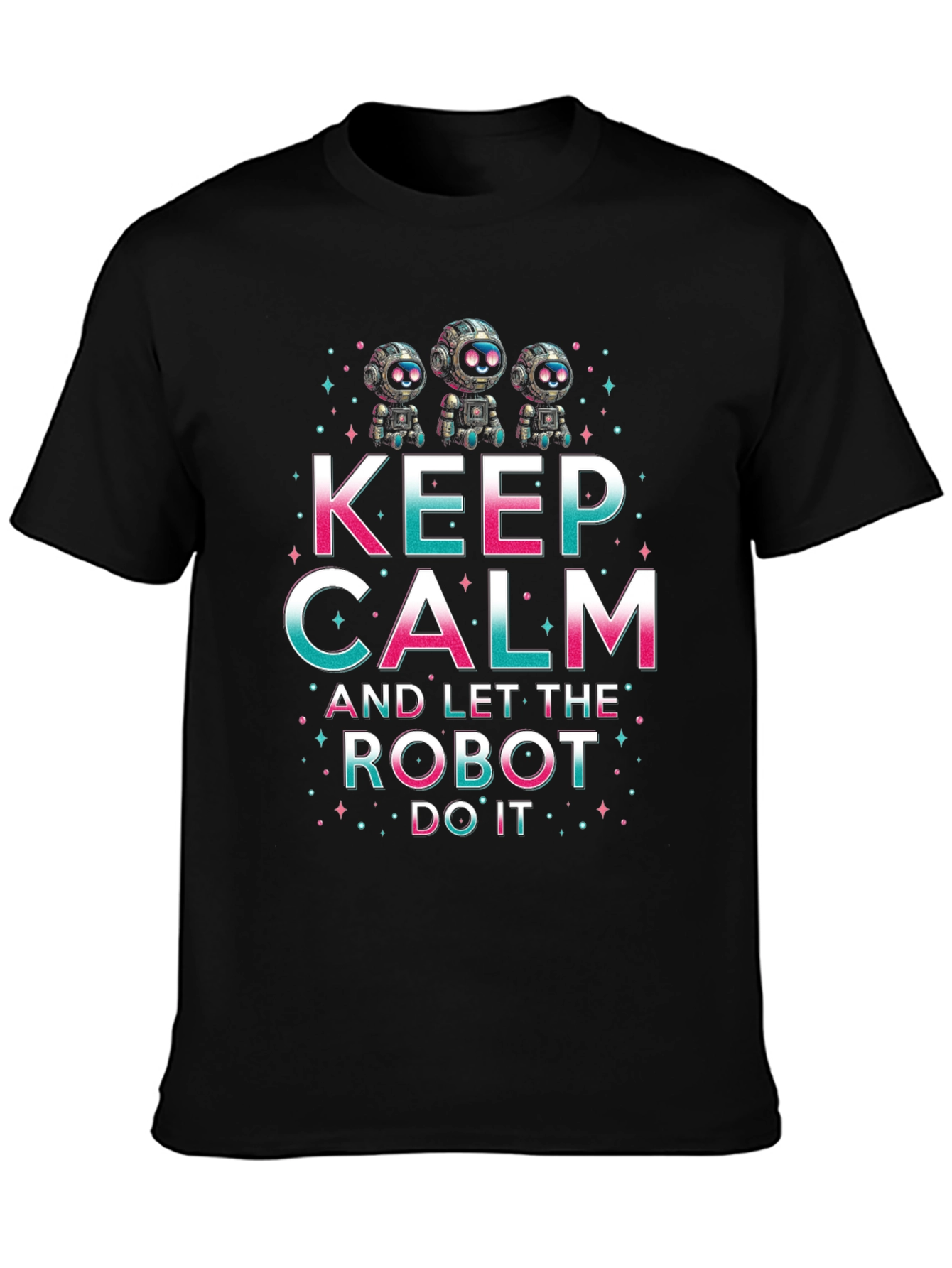 Black Keep Calm Robot T-Shirt - Funny Graphic Tee view 3