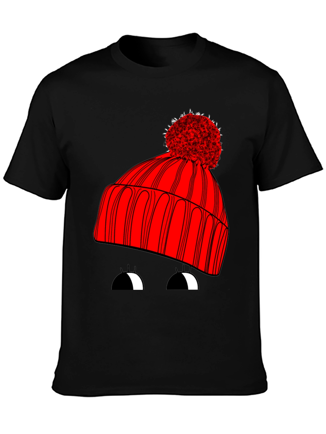 Black Whimsical Winter Hat Graphic Tee - Unisex Black T-Shirt view 3