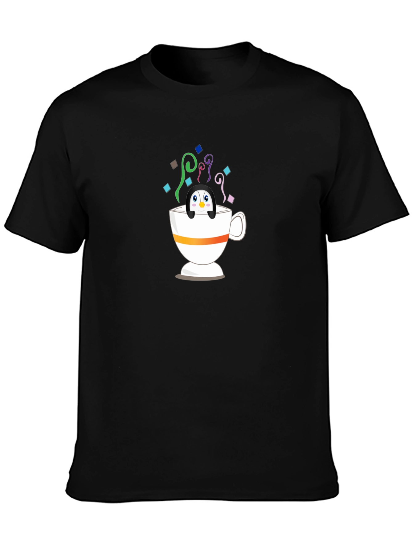 Black Penguin in Teacup Graphic Tee - Whimsical & Fun! view 3